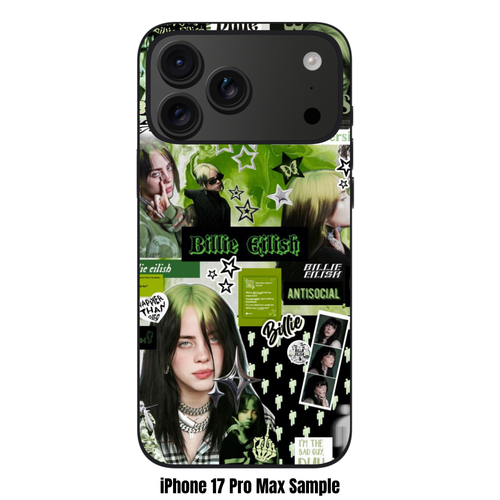Billie Eilish Phone Case For iPhone Samsung Galaxy Pixel - Billie Eilish Mixed Photo Collage Layout On Dark Green Background