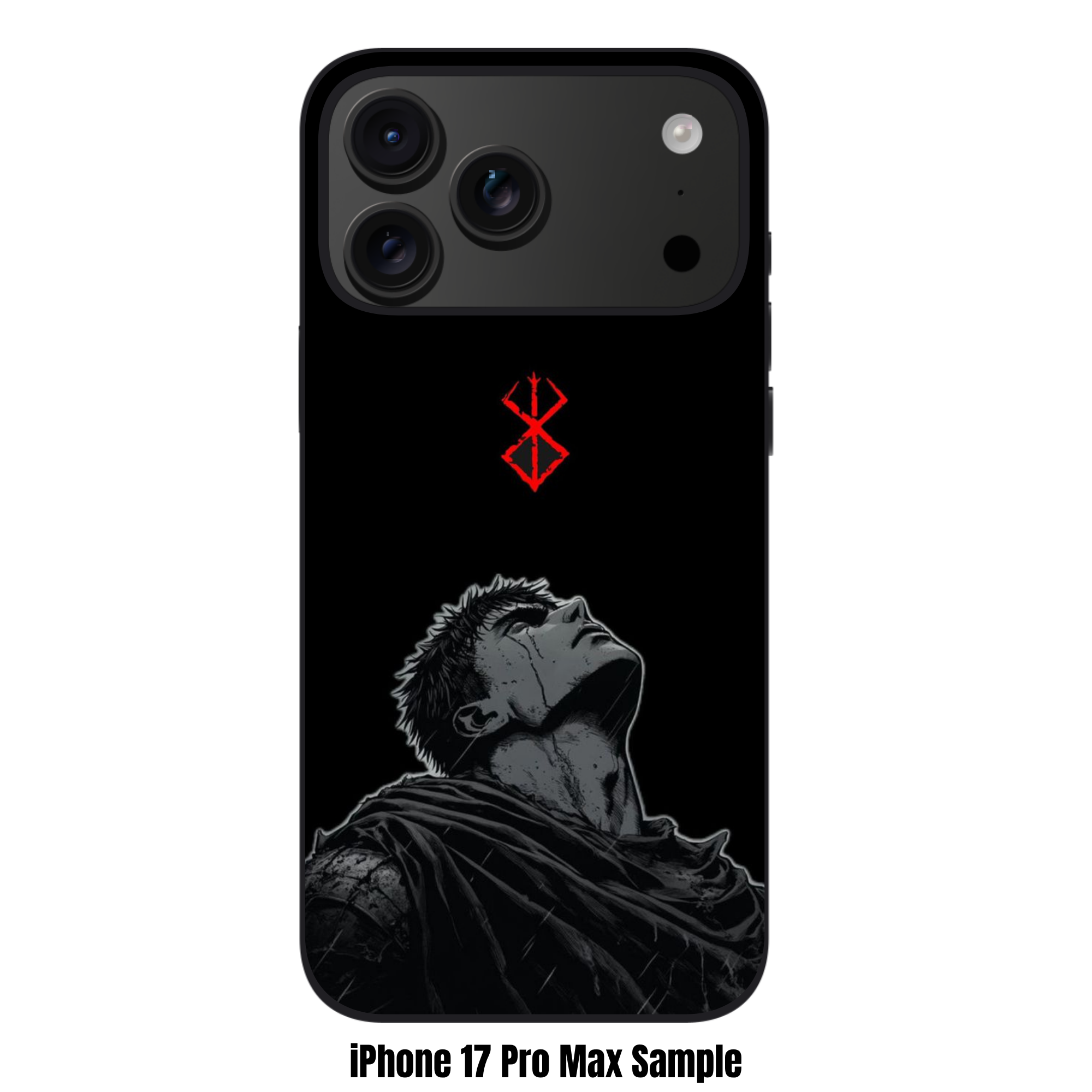 Berserk Guts Phone Case For iPhone Samsung Galaxy Pixel - Guts Looking Up At Red Brand Of Sacrifice Symbol On Black Background