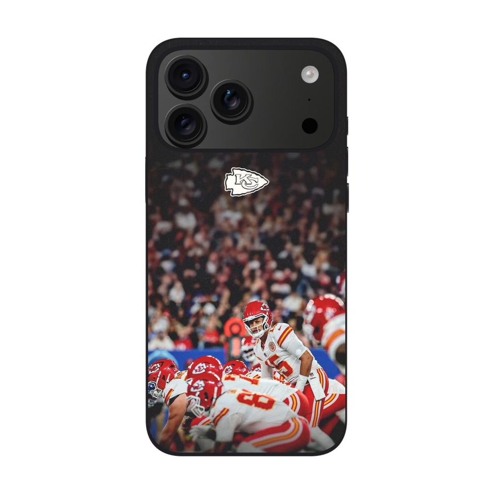 NFL Kansas City Chiefs Phone Case For iPhone Samsung Galaxy Pixel - Kansas City Chiefs Logo And Patrick Mahomes At Line Of Scrimmage Poster