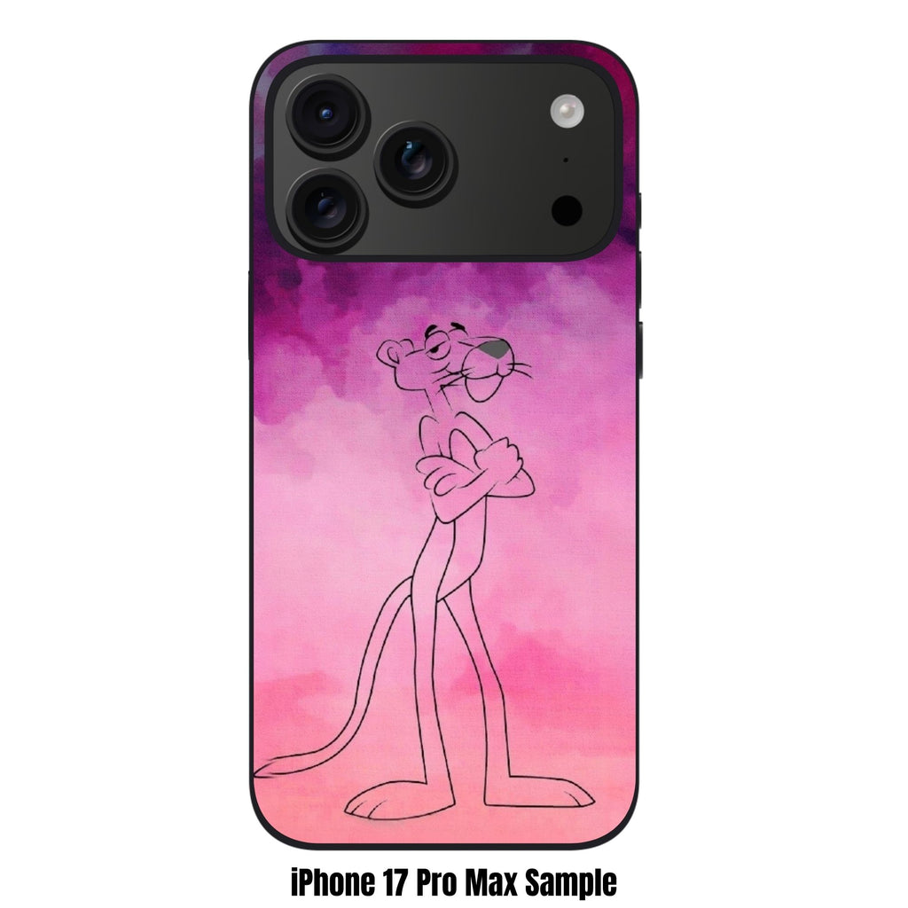 Pink Panther Phone Case For iPhone Samsung Galaxy Pixel - Pink Panther Outline Sketch With Crossed Arms In Pink Purple And Blue Watercolor Background