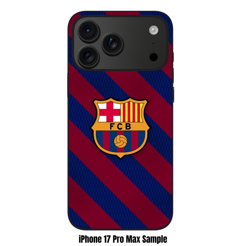 FC Barcelona Phone Case For iPhone Samsung Galaxy Pixel - FC Barcelona Crest On Blaugrana Diagonal Striped Background