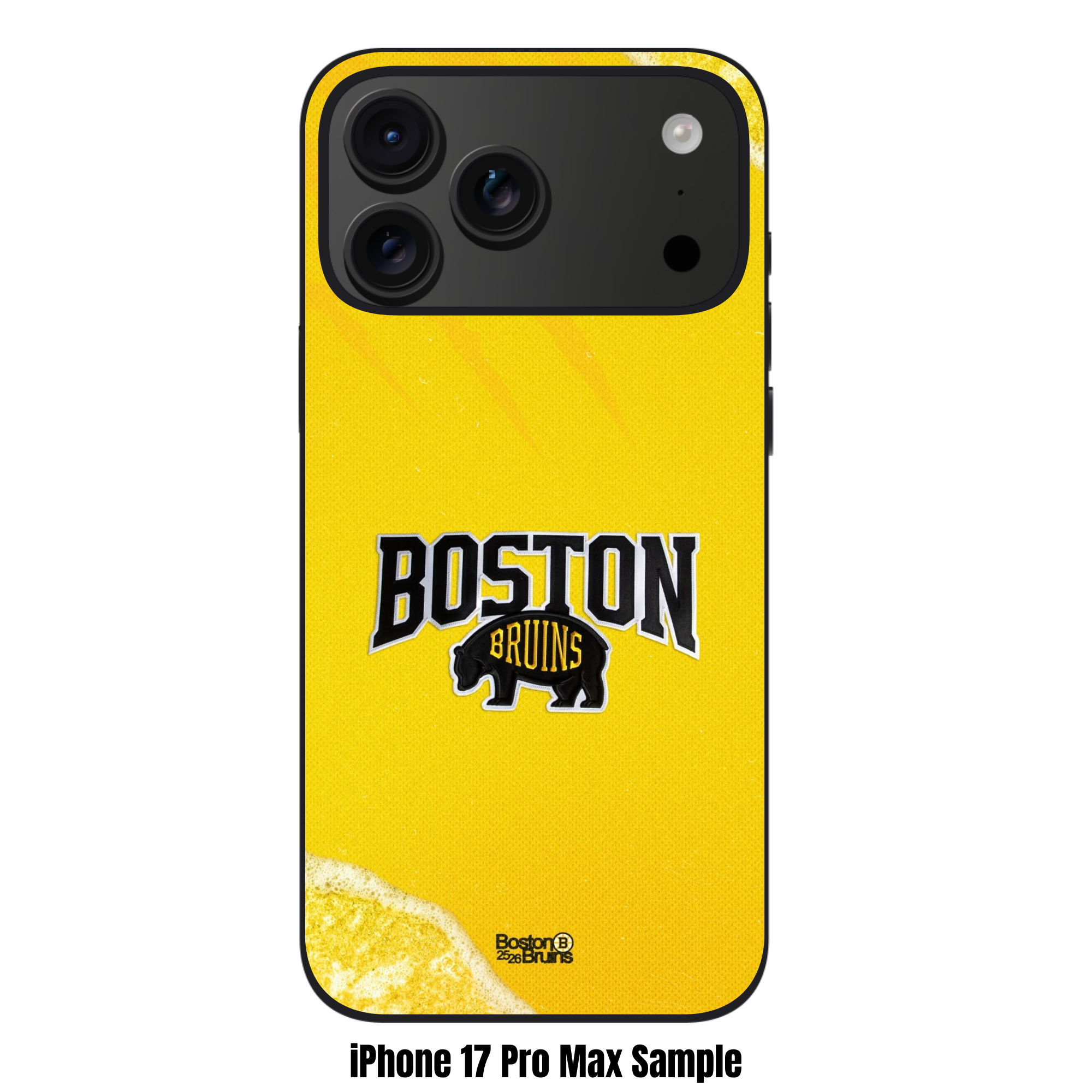 NHL Boston Bruins Phone Case For iPhone Samsung Galaxy Pixel - Boston Bruins Bear Logo And Wordmark On Yellow Mesh Texture Background