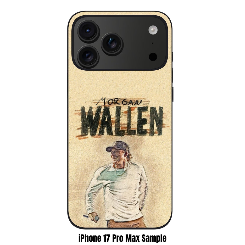 Morgan Wallen Phone Case For iPhone Samsung Galaxy Pixel - Morgan Wallen Sketch Graphic Art In Beige Background