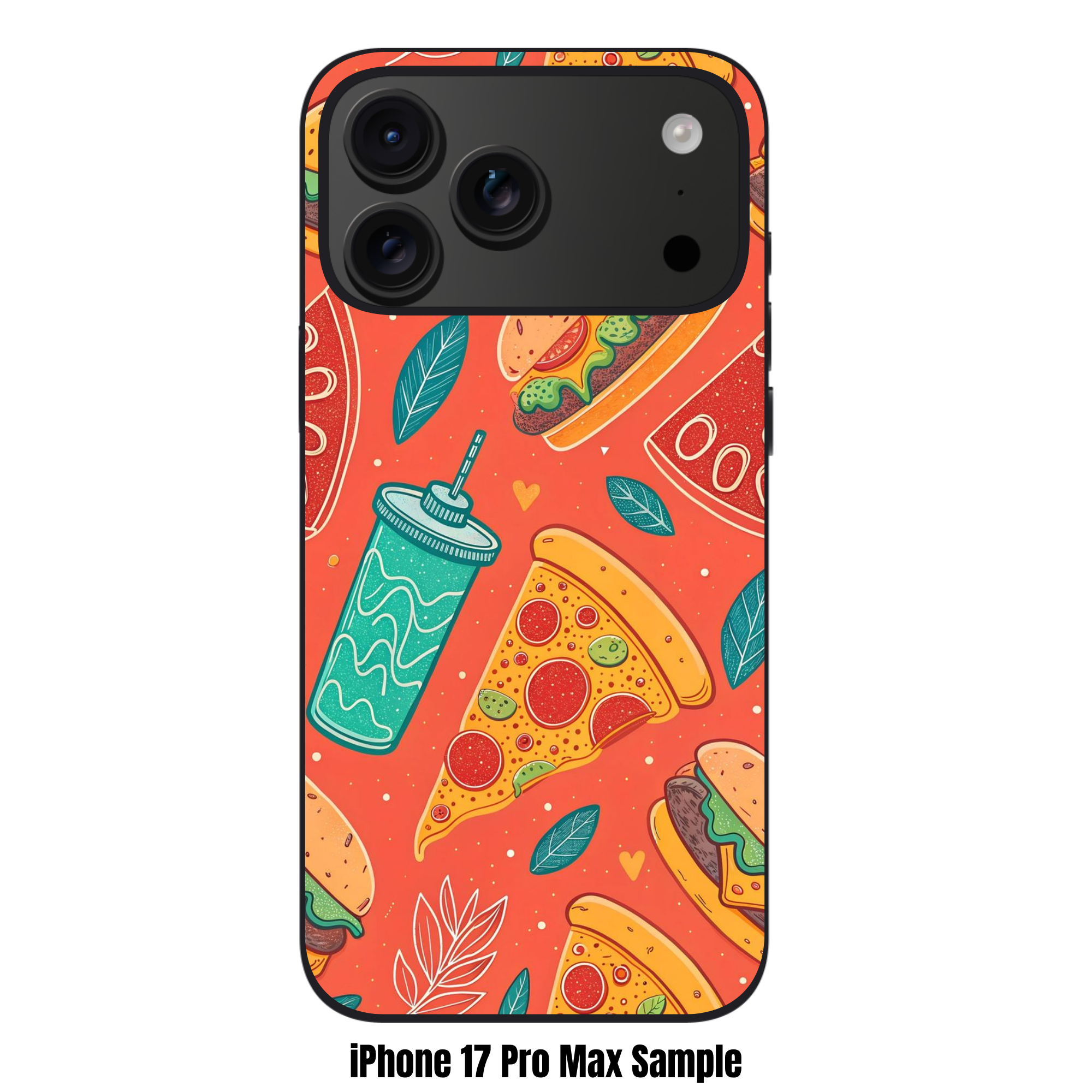 Pizza And Burger Pattern Phone Case For iPhone Samsung Galaxy Pixel - Pizza And Burger Pattern In Orange Background