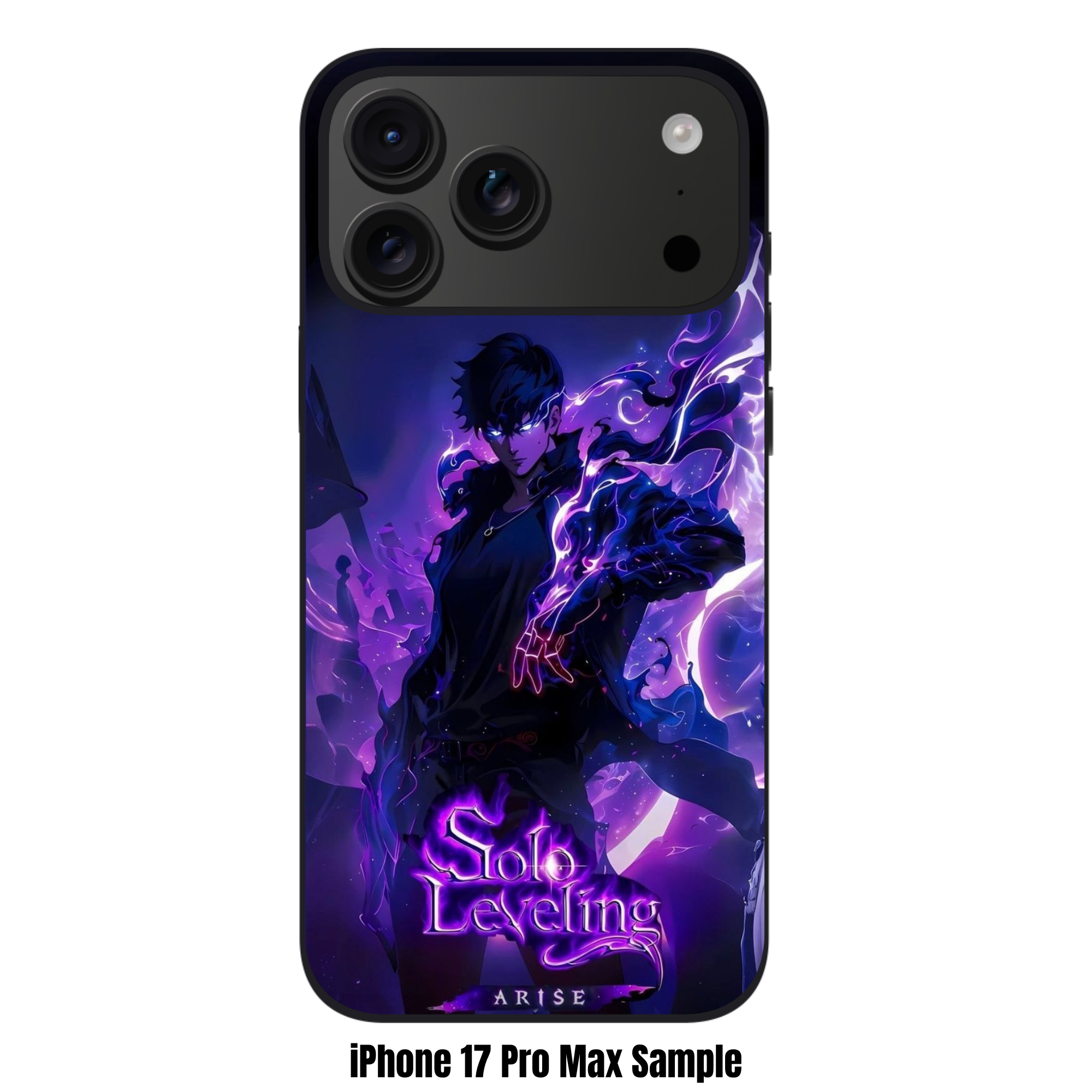 Solo Leveling Sung Jin woo Phone Case For iPhone Samsung Galaxy Pixel - Sung Jin woo With Purple Aura And Solo Leveling Arise Text On Black Background