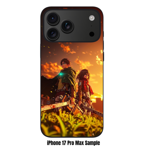 Attack on Titan Phone Case For iPhone Samsung Galaxy Pixel - Eren Yeager And Mikasa Ackerman Under Golden Sunset Sky Background