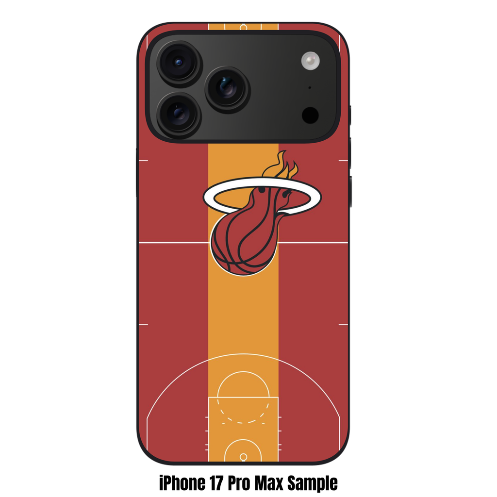 NBA Miami Heat Phone Case For iPhone Samsung Galaxy Pixel - Miami Heat Logo On Maroon And Yellow Basketball Court Art