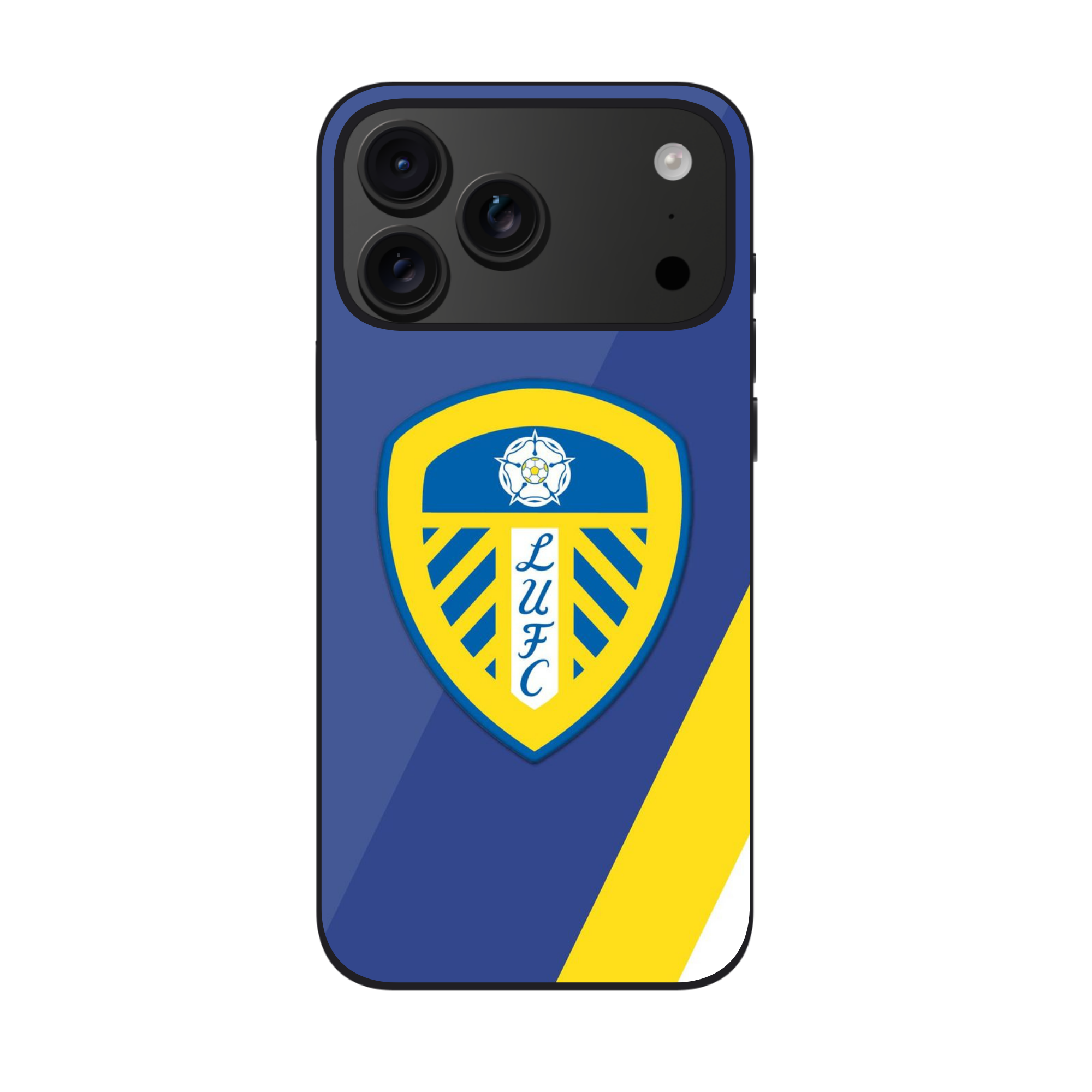 Leeds United FC Phone Case For iPhone Samsung Galaxy Pixel - Leeds United FC Crest On Blue And Yellow Diagonal Background