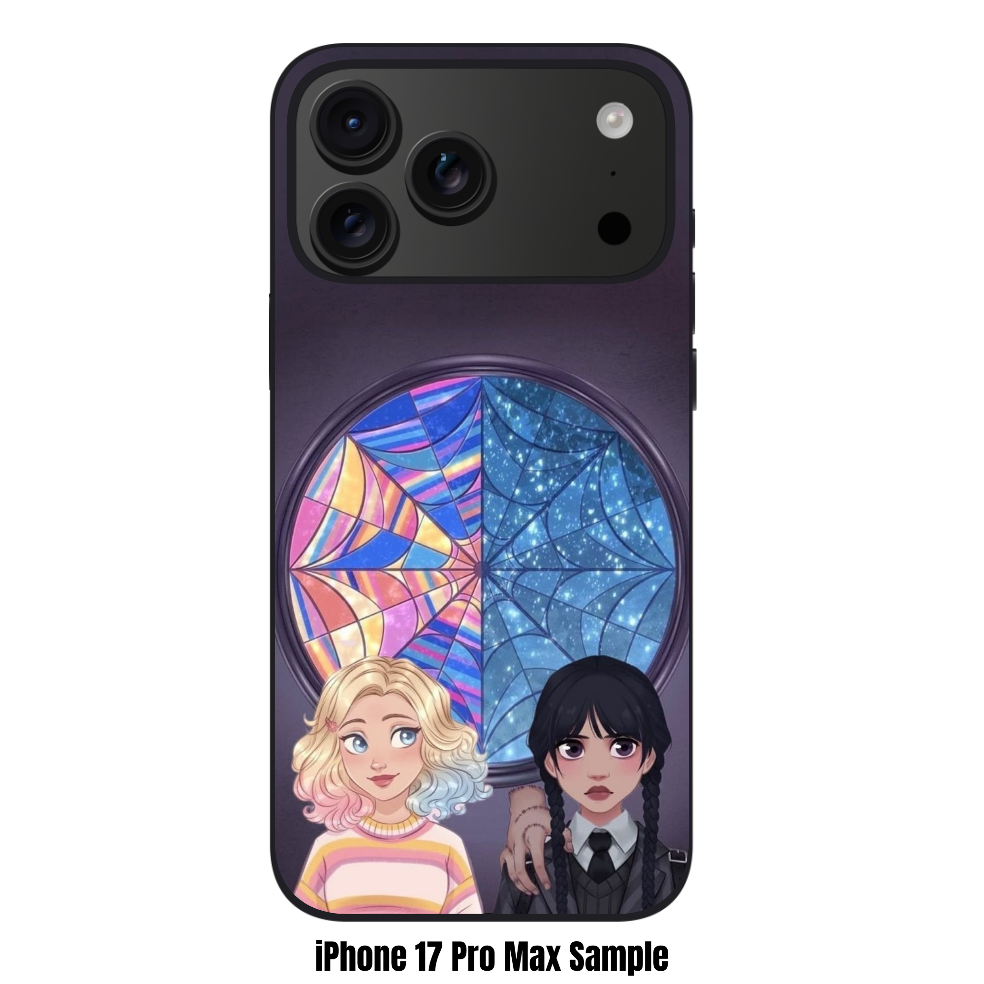 Wednesday Phone Case For iPhone Samsung Galaxy Pixel - Wednesday Addams And Enid Sinclair In Front Of Spiderweb Window Illustration Art