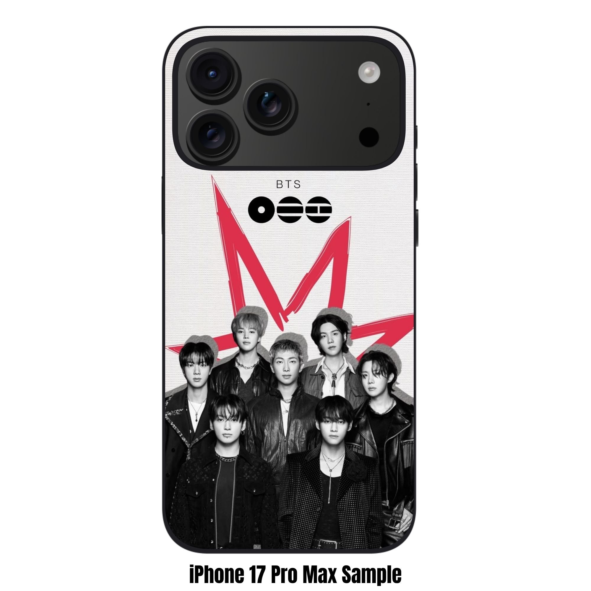 BTS Phone Case For iPhone Samsung Galaxy Pixel - BTS Group Photo With Red Star On Textured White Background