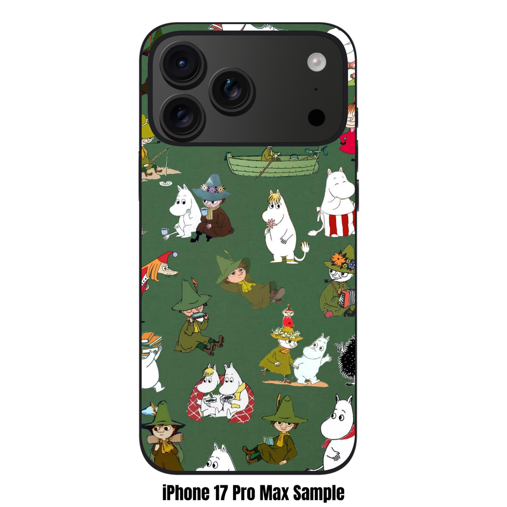 Moomins Phone Case For iPhone Samsung Galaxy Pixel - Moomin Characters Pattern In Dark Green Background