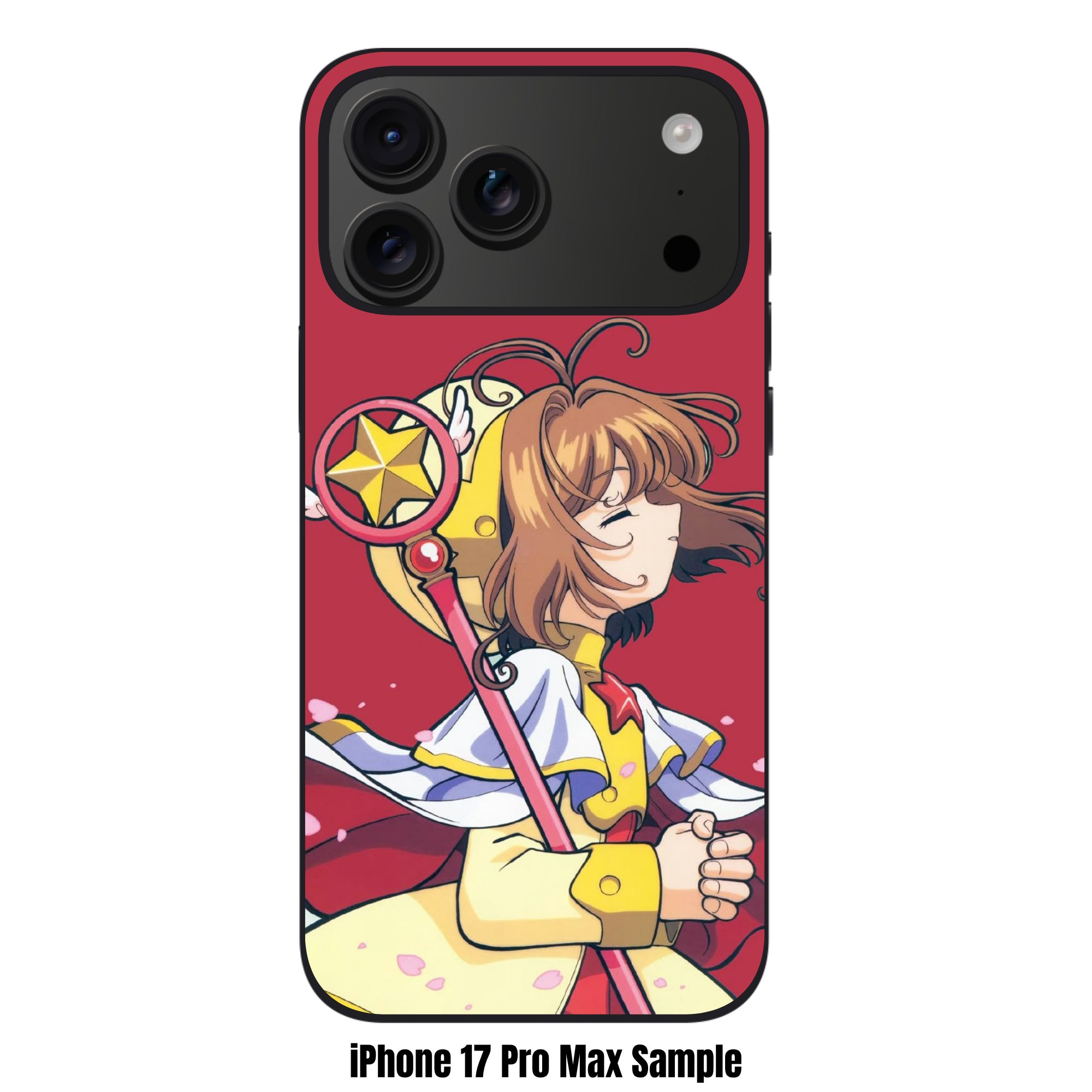 Cardcaptor Sakura Phone Case For iPhone Samsung Galaxy Pixel - Sakura Kinomoto Holding Her Sealing Wand On Red Background