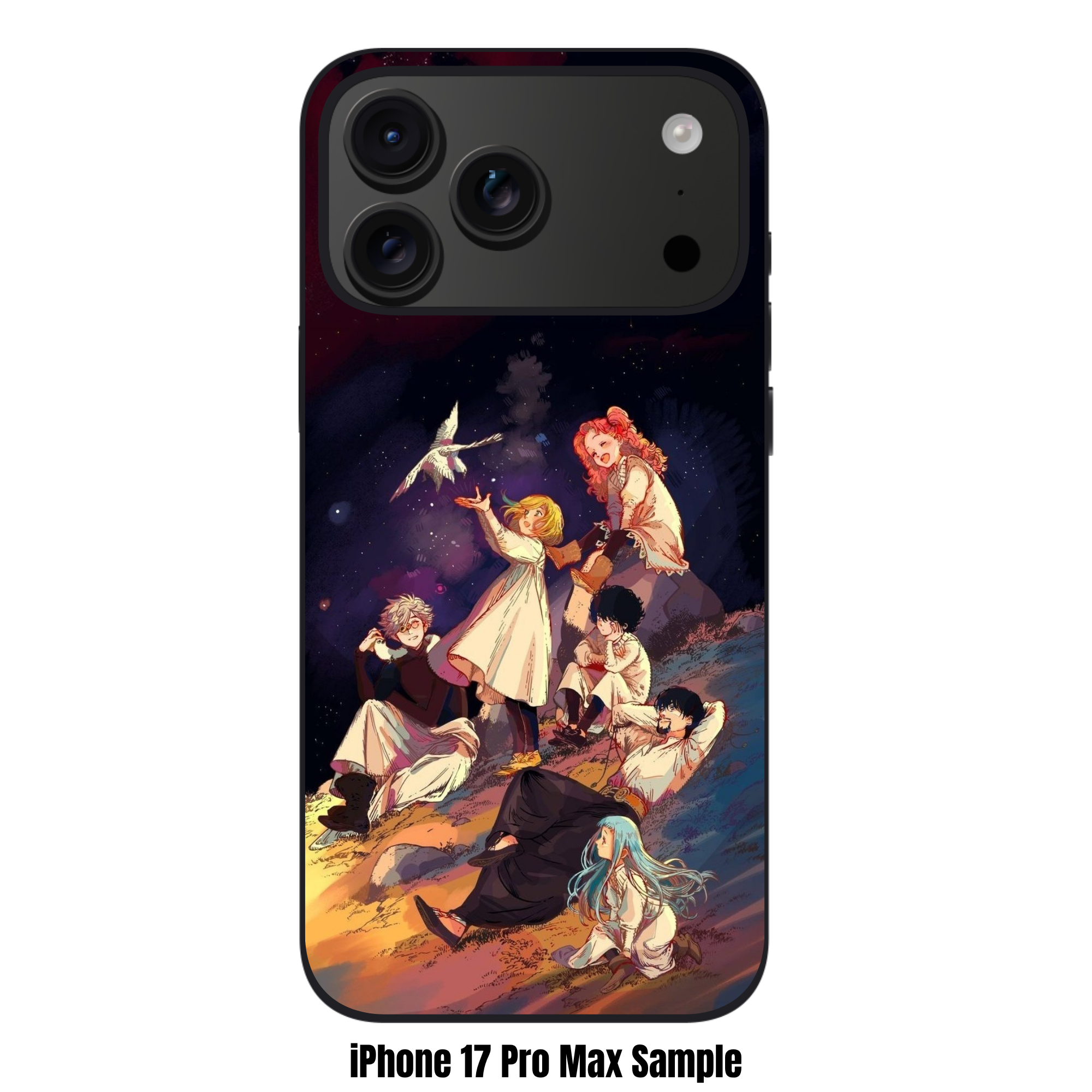 Witch Hat Atelier Phone Case For iPhone Samsung Galaxy Pixel - Witch Hat Atelier Main Cast Relaxing On Grassy Hilltop Under Starry Night Sky Background