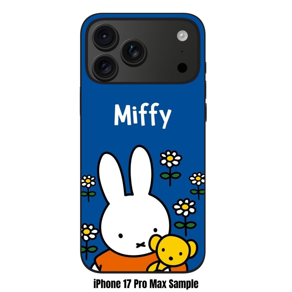 Miffy Phone Case For iPhone Samsung Galaxy Pixel - Miffy With Teddy Bear In Blue Background