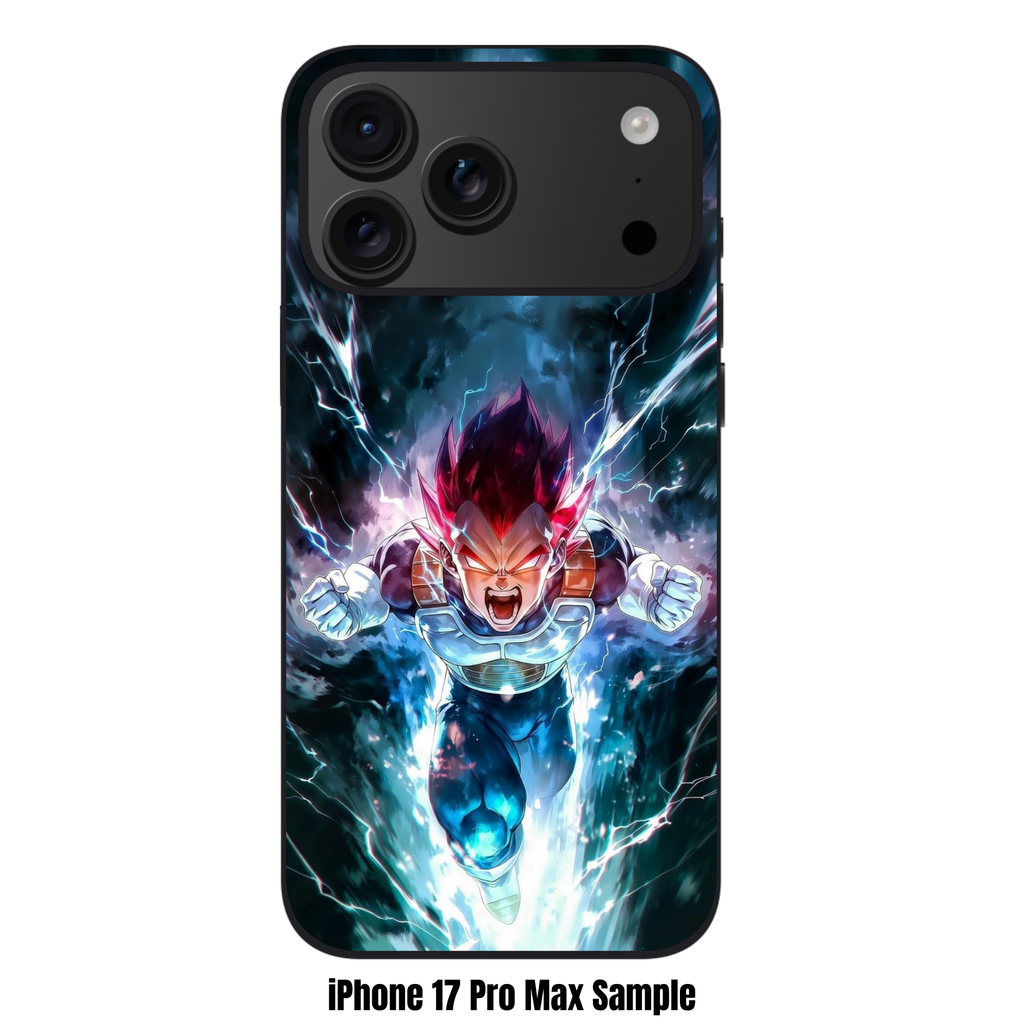Dragon Ball Vegeta Phone Case For iPhone Samsung Galaxy Pixel - Super Saiyan God Vegeta Action Art With Blue Energy Waves And Lightning On Dark Cloudy Background