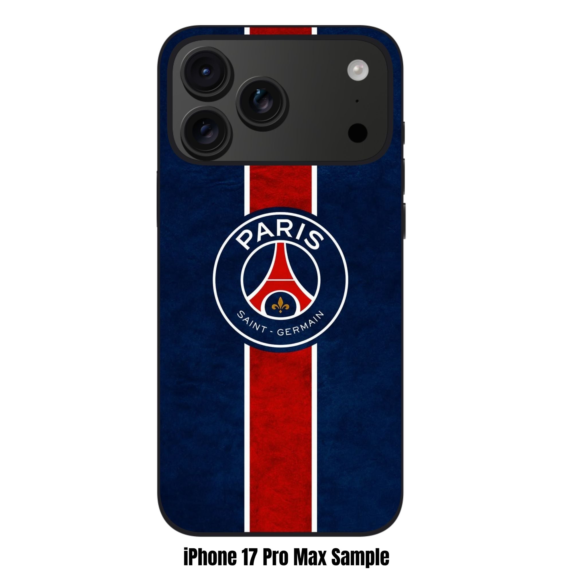 Paris Saint Germain FC Phone Case For iPhone Samsung Galaxy Pixel - Paris Saint Germain FC Crest On Textured Blue Background With Vertical Red Stripe