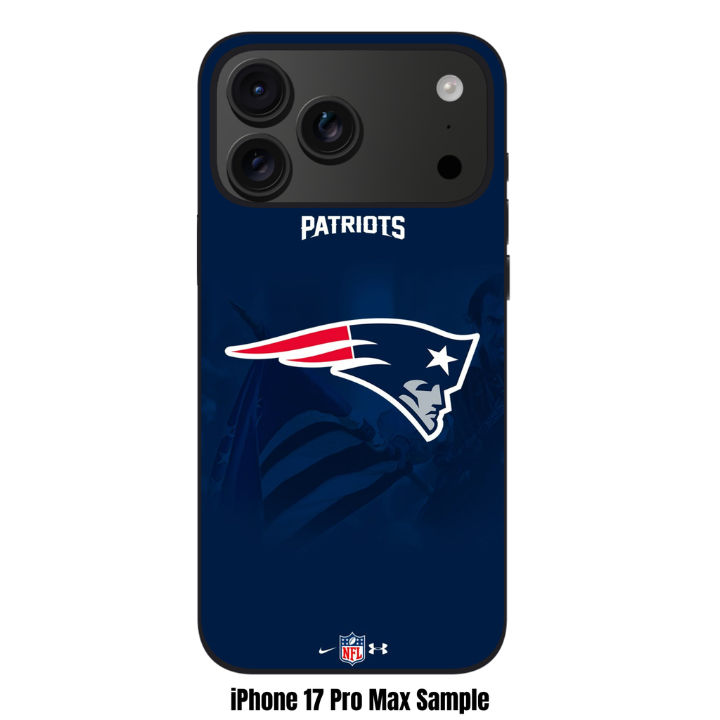 NFL New England Patriots Phone Case For iPhone Samsung Galaxy Pixel - New England Patriots Logo And Wordmark On Navy Blue Background With NFL Nike And Under Armour Logos
