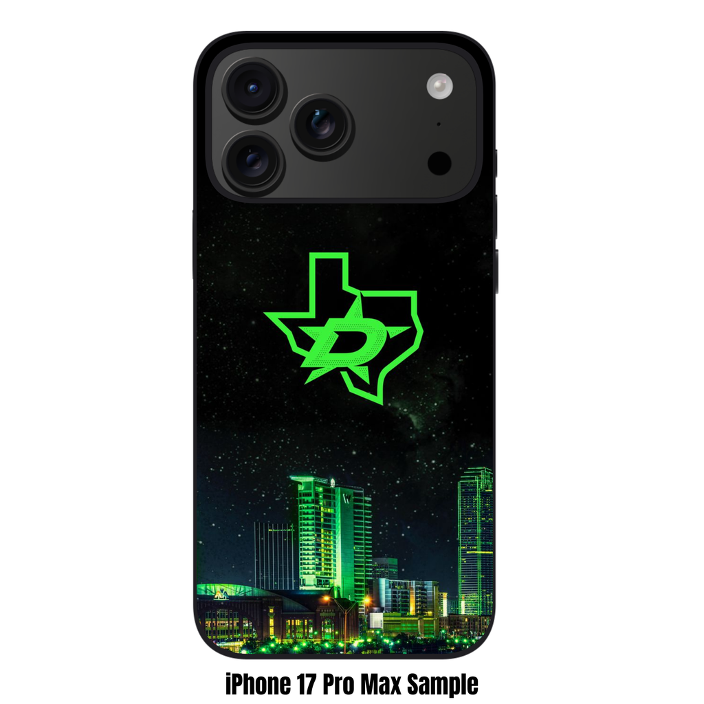 NHL Dallas Stars Phone Case For iPhone Samsung Galaxy Pixel - Dallas Stars Blackout Logo On Starry Night And Skyline Background