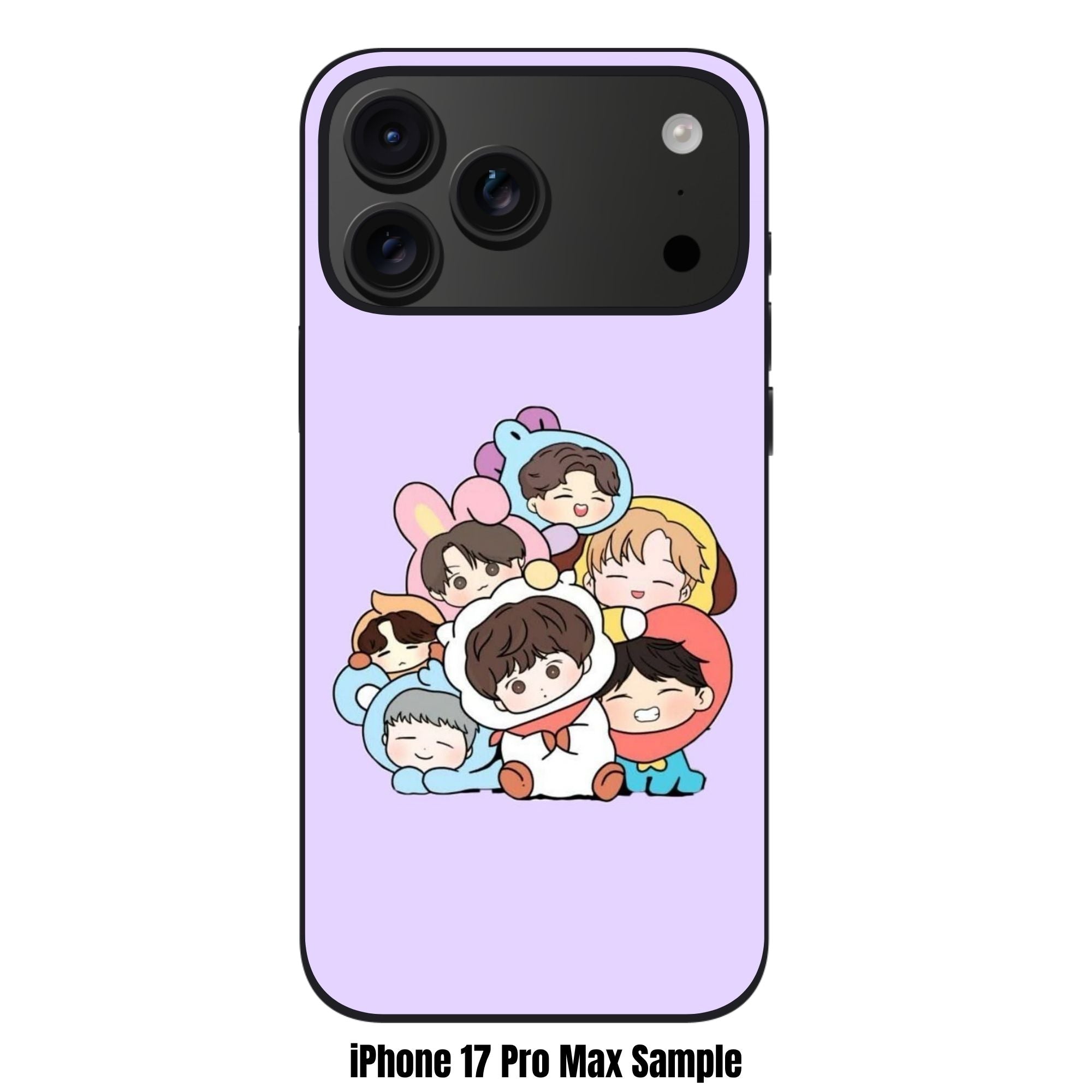 BTS Phone Case For iPhone Samsung Galaxy Pixel - BTS Chibi Stack On Pastel Purple Background