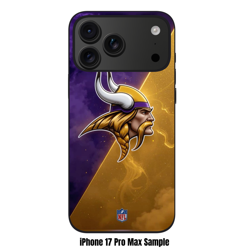 NFL Minnesota Vikings Phone Case For iPhone Samsung Galaxy Pixel - Minnesota Vikings Logo On Purple Smoke And Gold Lightning Background