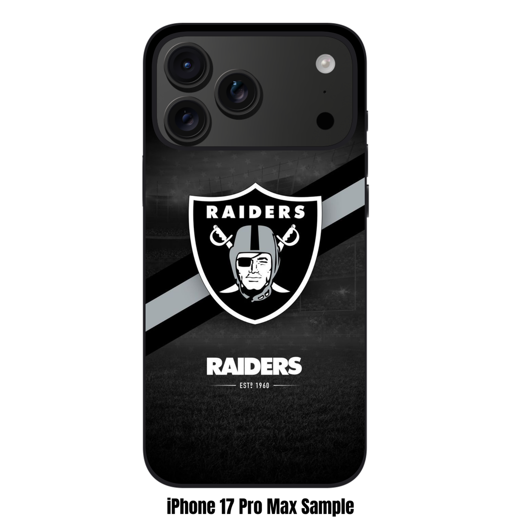 NFL Las Vegas Raiders Phone Case For iPhone Samsung Galaxy Pixel - Las Vegas Raiders Logo And Diagonal Stripes On Stadium Background