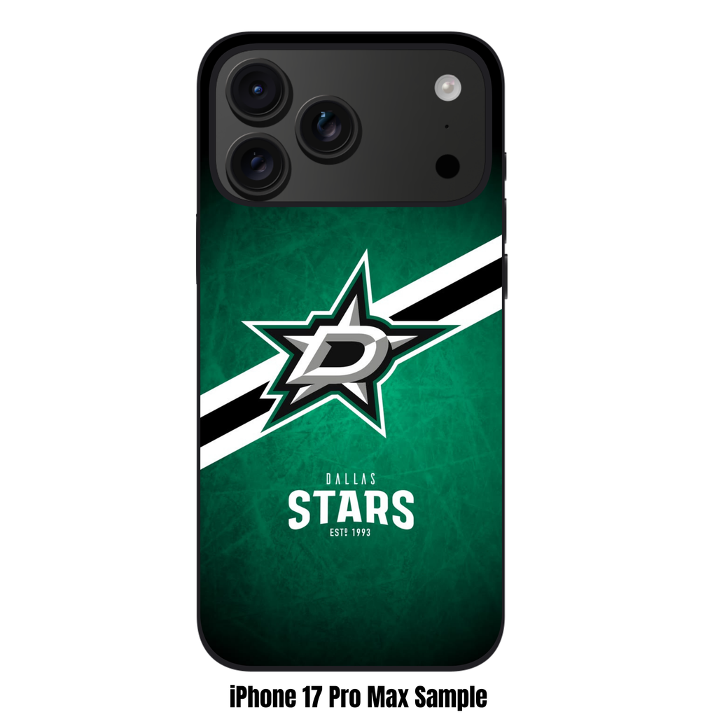 NHL Dallas Stars Phone Case For iPhone Samsung Galaxy Pixel - Dallas Stars Logo And Diagonal Stripe On Green Distressed Background