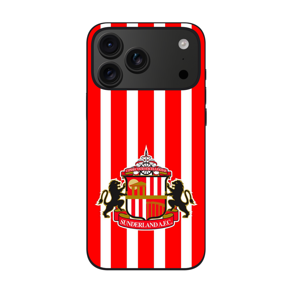 Sunderland AFC Phone Case For iPhone Samsung Galaxy Pixel - Sunderland AFC Crest On Red And White Vertical Striped Background