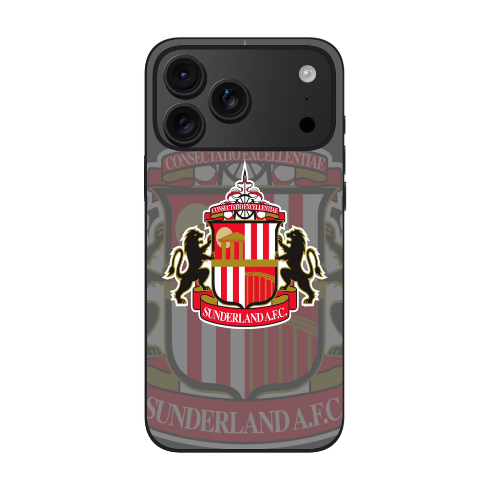 Sunderland AFC Phone Case For iPhone Samsung Galaxy Pixel - Sunderland AFC Crest On Grey Background With Large Faded Crest And Text