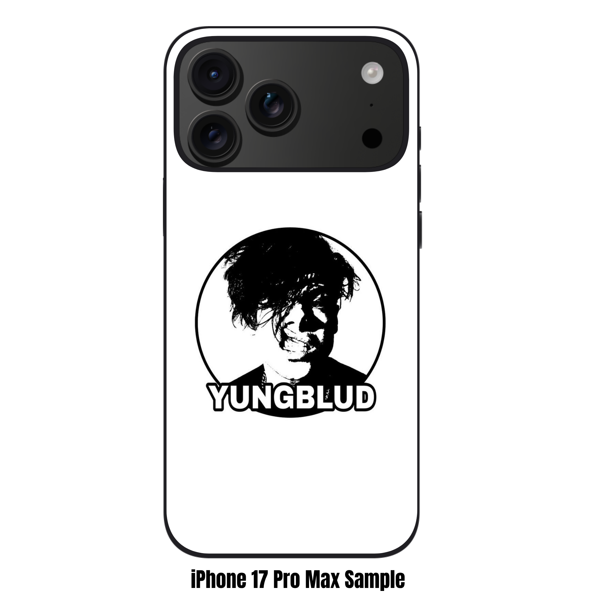 Yungblud Phone Case For iPhone Samsung Galaxy Pixel - Yungblud Circular Stencil Portrait Logo With Text Overlay On White Background