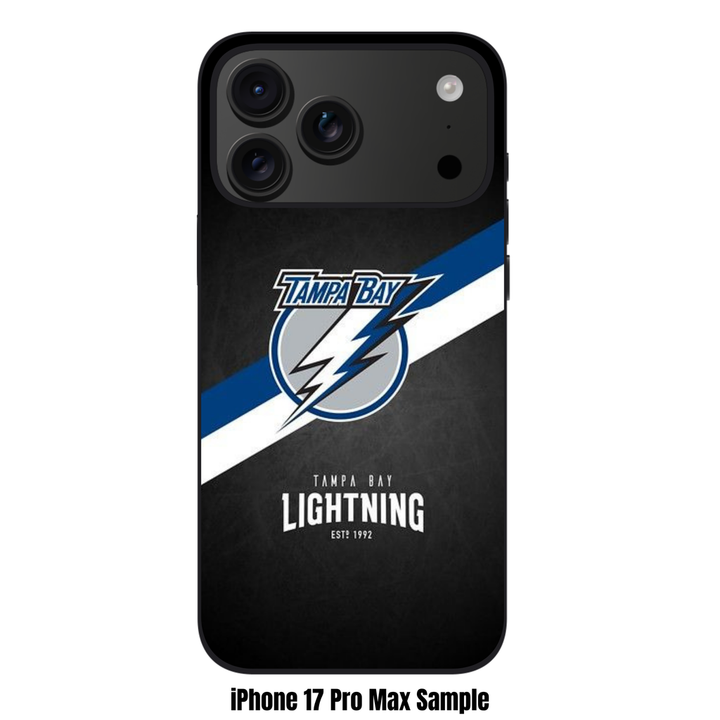 NHL Tampa Bay Lightning Phone Case For iPhone Samsung Galaxy Pixel - Tampa Bay Lightning Logo And Diagonal Stripes On Textured Black Background