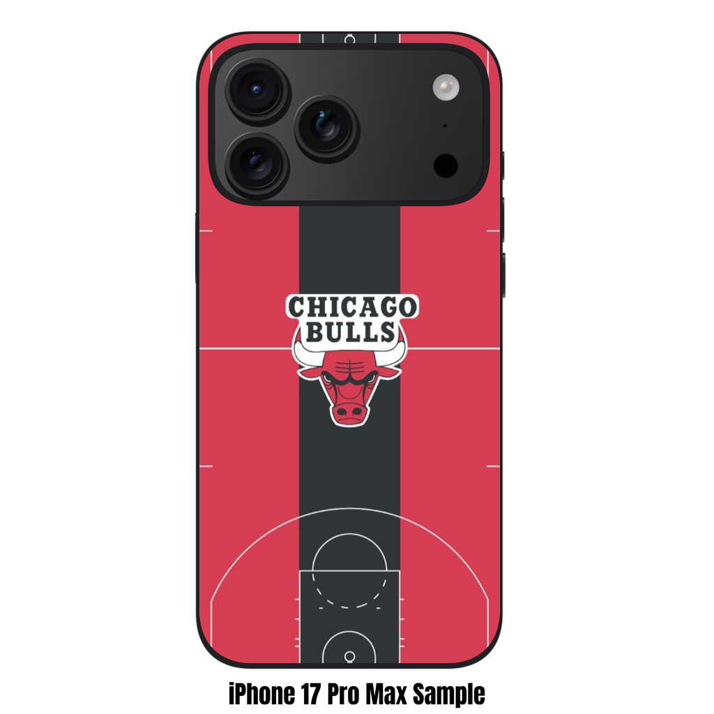NBA Chicago Bulls Phone Case For iPhone Samsung Galaxy Pixel - Chicago Bulls Logo On Red And Black Basketball Court Art