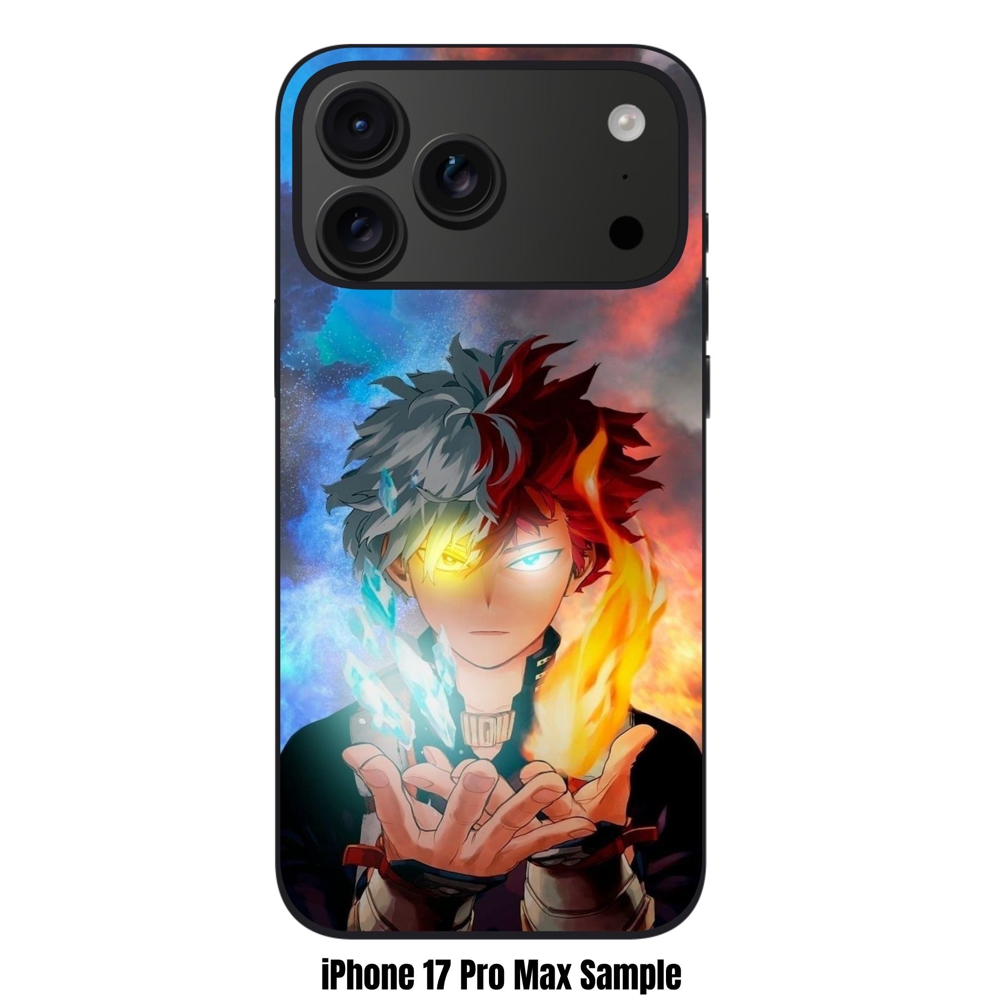 My Hero Academia Shoto Phone Case For iPhone Samsung Galaxy Pixel - Shoto Todoroki Wielding Ice And Fire On A Split Colored Background