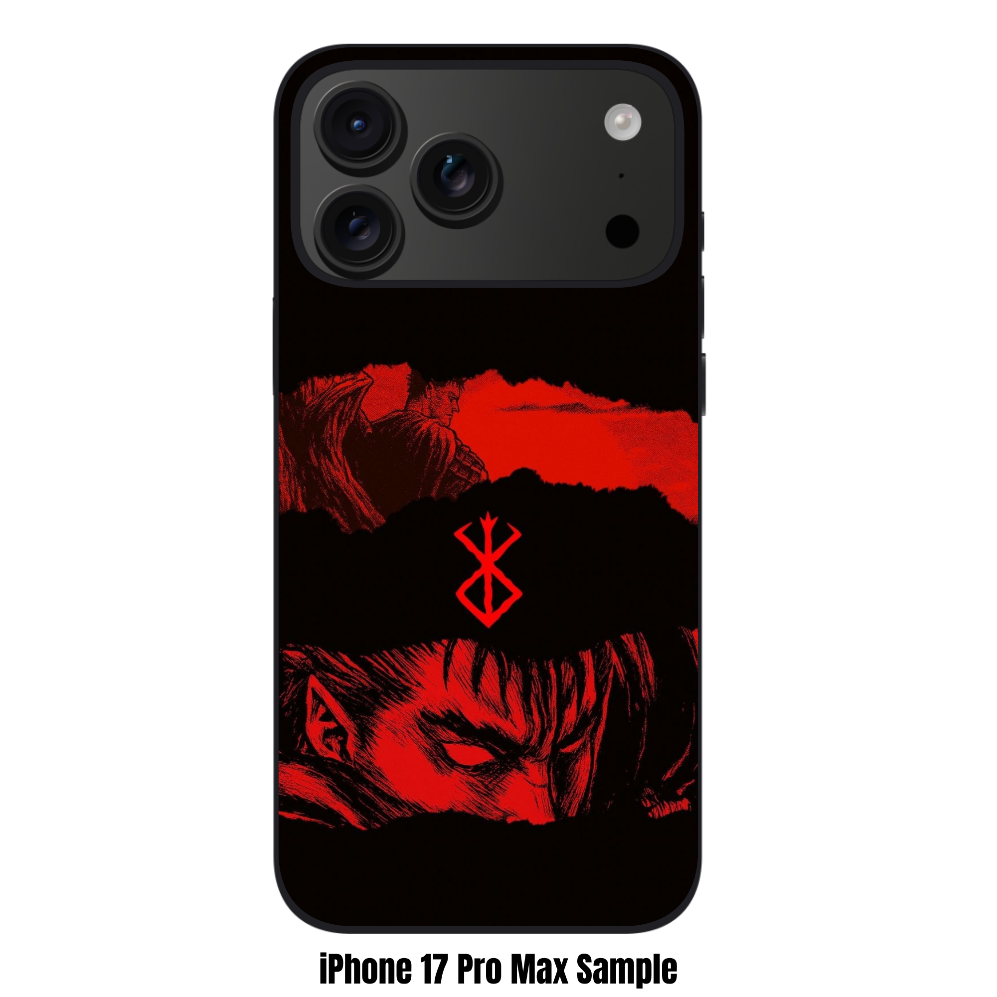 Berserk Guts Phone Case For iPhone Samsung Galaxy Pixel - Guts Looking Ahead Under Red Brand Of Sacrifice Symbol On Black Background