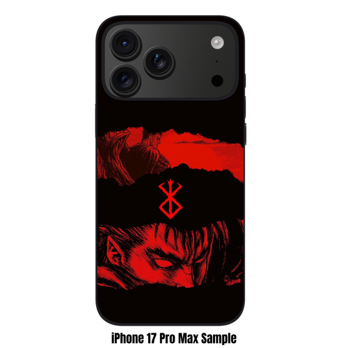 Berserk Guts Phone Case For iPhone Samsung Galaxy Pixel - Guts Looking Ahead Under Red Brand Of Sacrifice Symbol On Black Background