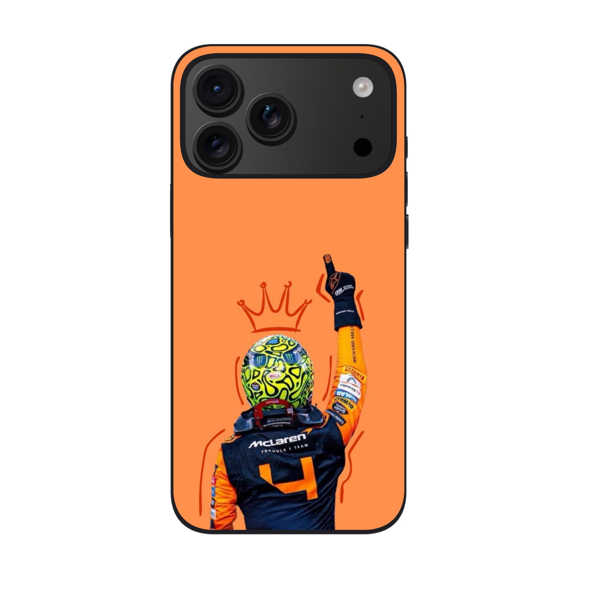 F1 Formula 1 Lando Norris Phone Case For iPhone Samsung Galaxy Pixel - Lando Norris The Crowned Champion Shoulders Up Orange Background Art