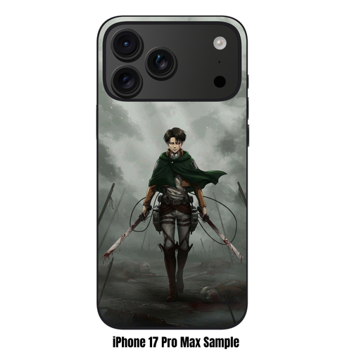 Attack on Titan Levi Phone Case For iPhone Samsung Galaxy Pixel - Levi Ackerman Standing With Bloody Swords On Battlefield Under Grey Sky Background
