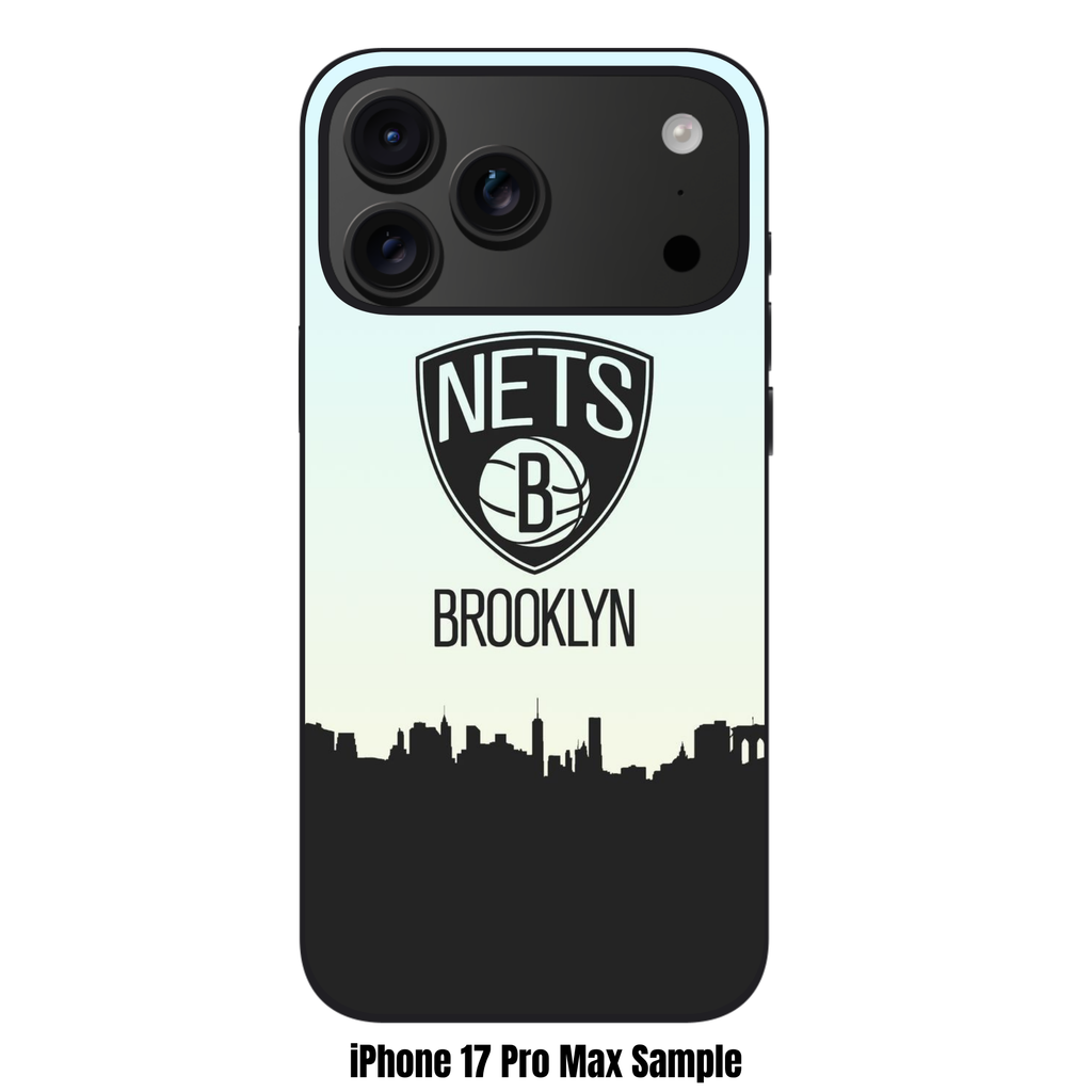 NBA Brooklyn Nets Phone Case For iPhone Samsung Galaxy Pixel - Brooklyn Nets Logo On NYC Skyline Background