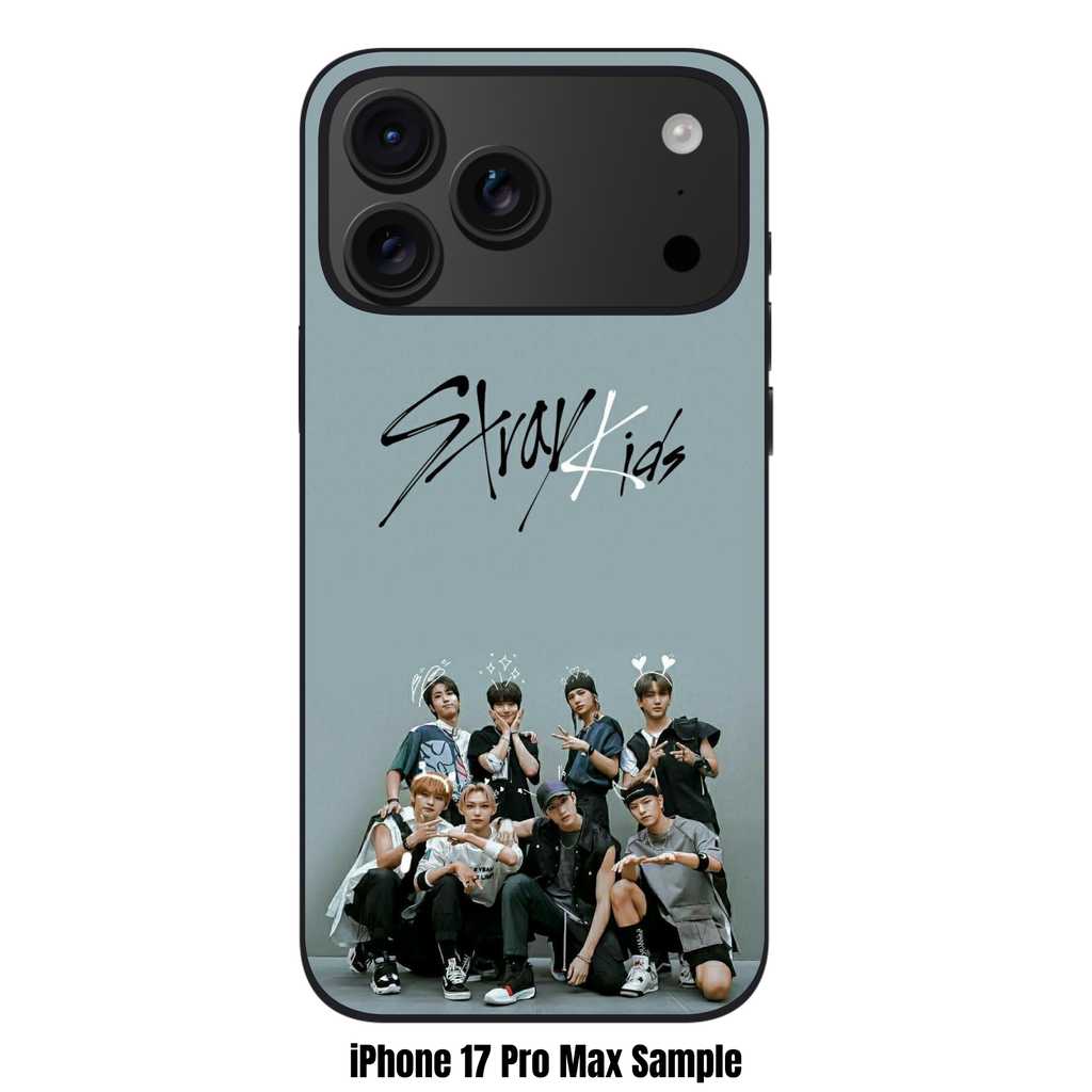 Stray Kids Phone Case For iPhone Samsung Galaxy Pixel - Stray Kids Members Group Photo With Logo On Muted Grey Blue Background