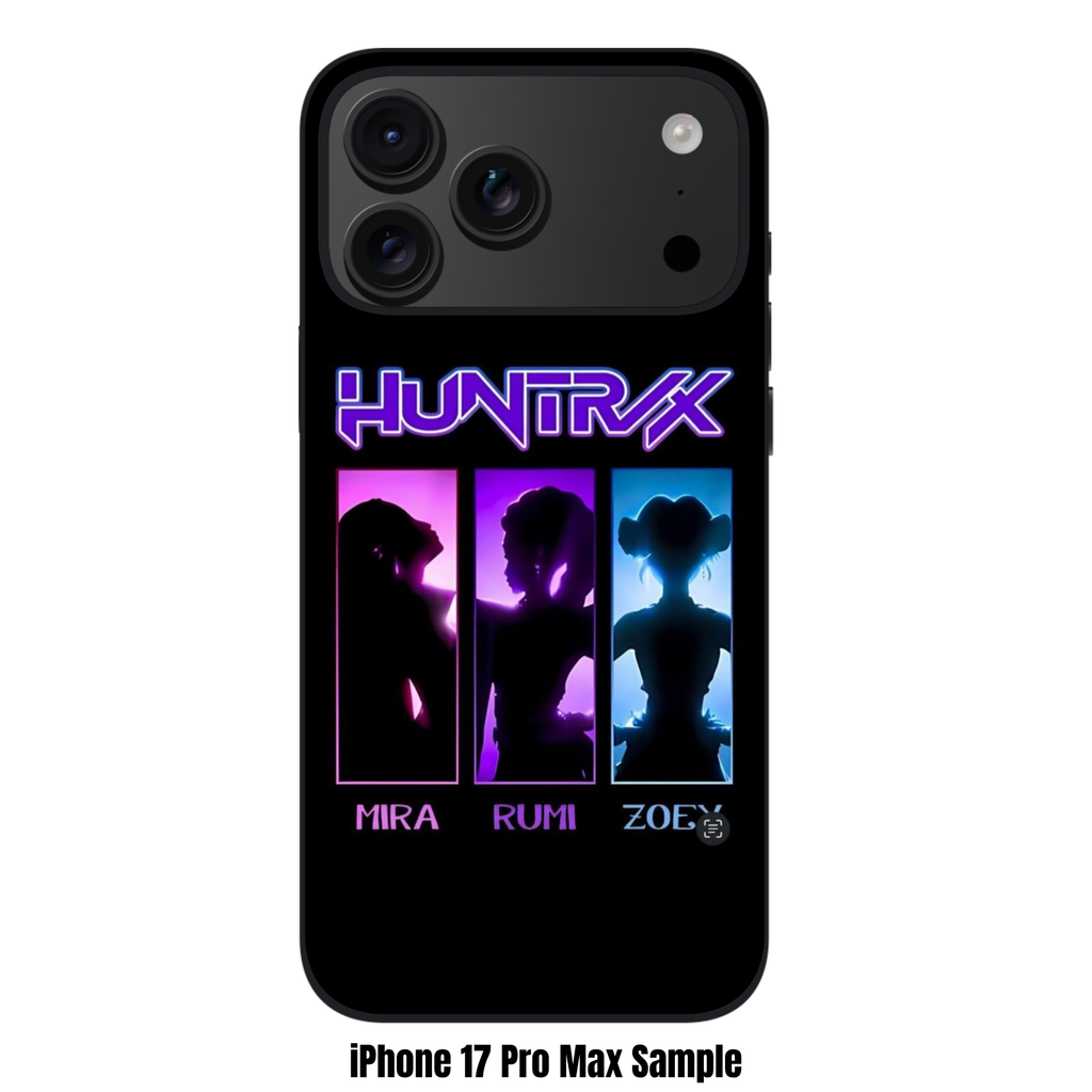 KPop Demon Hunters Phone Case For iPhone Samsung Galaxy Pixel - HUNTRIX Neon Silhouette Trio On Black Background