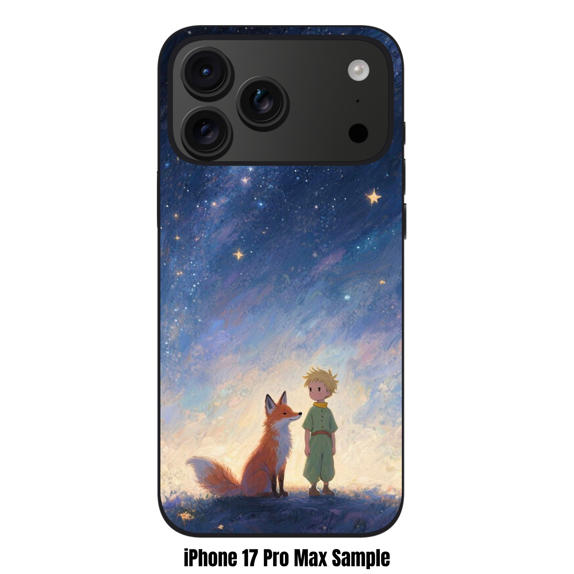 The Little Prince Phone Case For iPhone Samsung Galaxy Pixel - The Little Prince Standing With Fox Under Swirling Starry Sky Background