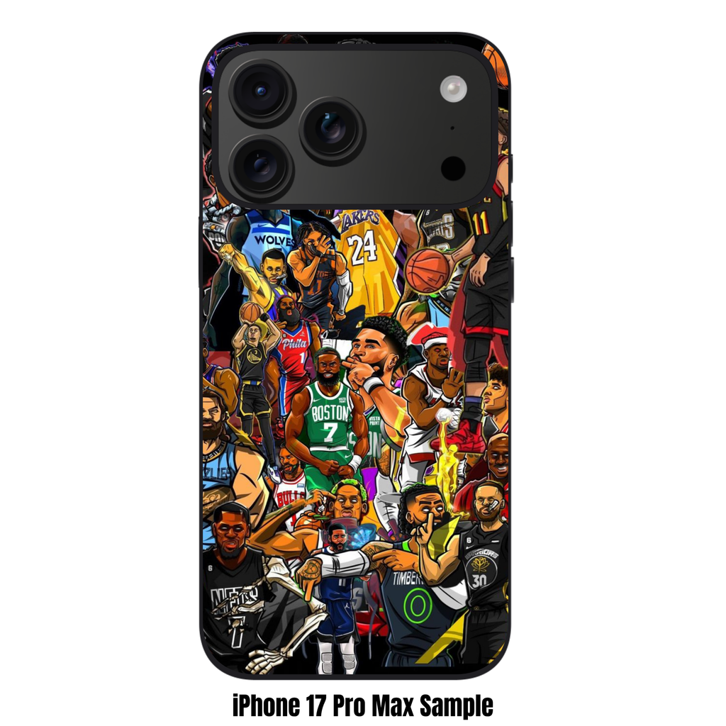 NBA Phone Case For iPhone Samsung Galaxy Pixel - NBA Players And Legends Artistic Collage On Black Background