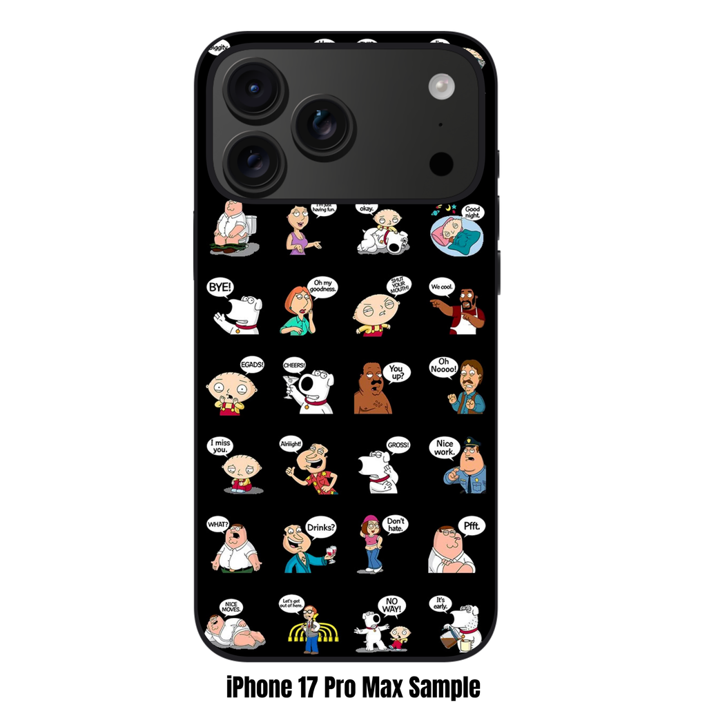 Family Guy Phone Case For iPhone Samsung Galaxy Pixel - Family Guy Sticker Collection With Various Characters And Catchphrases On Black Background
