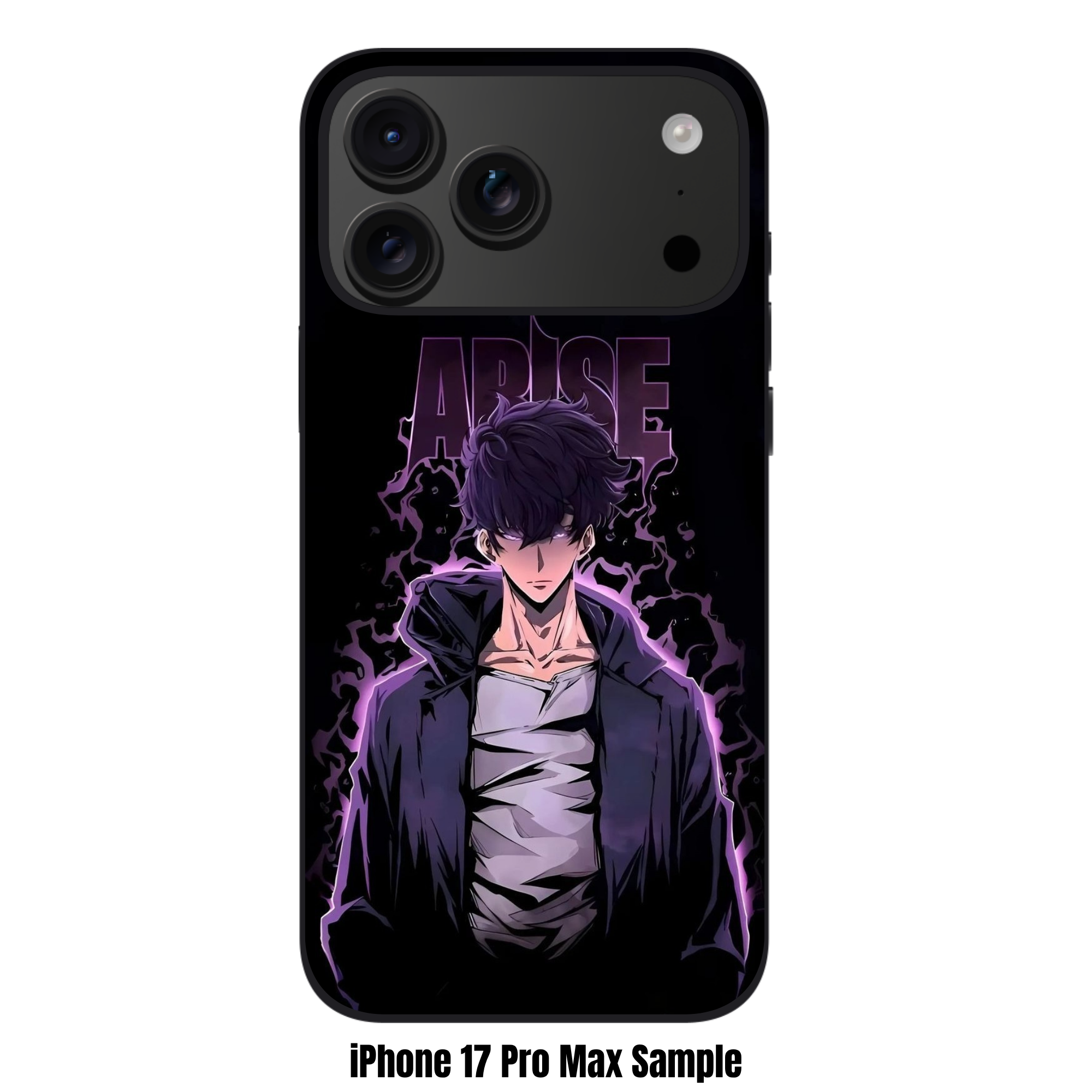 Solo Leveling Sung Jin woo Phone Case For iPhone Samsung Galaxy Pixel - Sung Jin woo With Purple Aura And Arise Text On Black Background