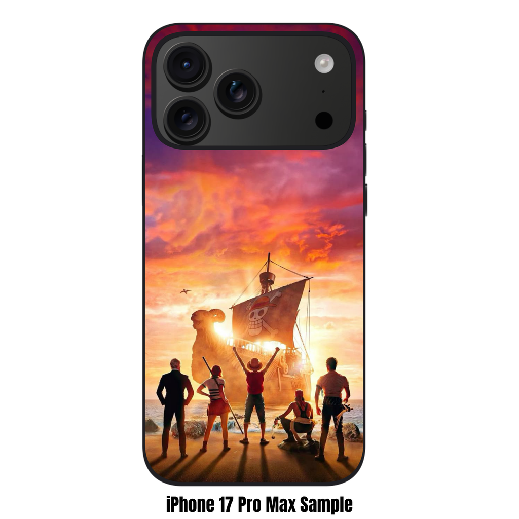 One Piece Live Action Phone Case For iPhone Samsung Galaxy Pixel - One Piece Straw Hat Pirates Full Crew Sunset Beach Poster