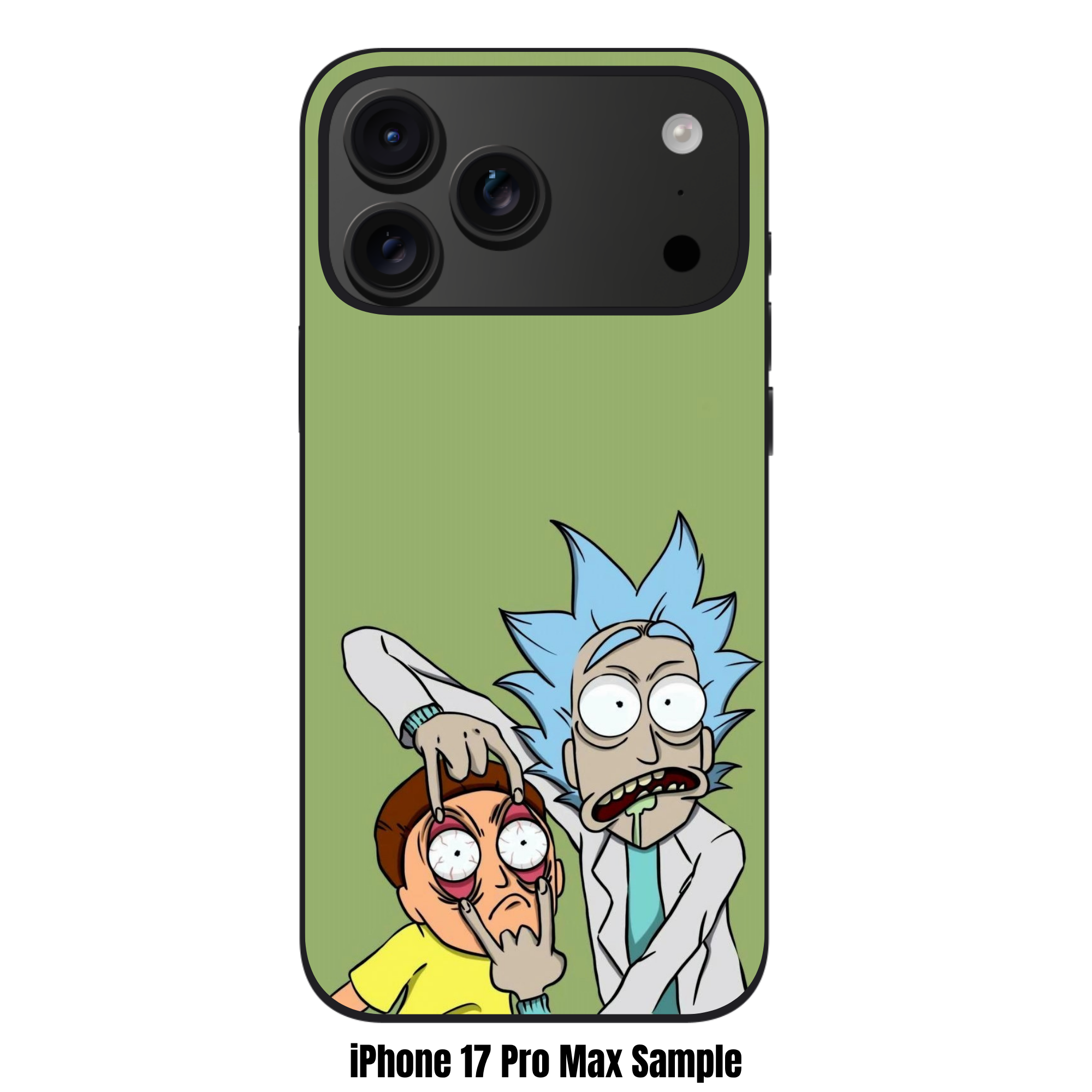 Rick And Morty Phone Case For iPhone Samsung Galaxy Pixel - Rick Sanchez Holding Morty Smith's Eyelids Open On Green Background