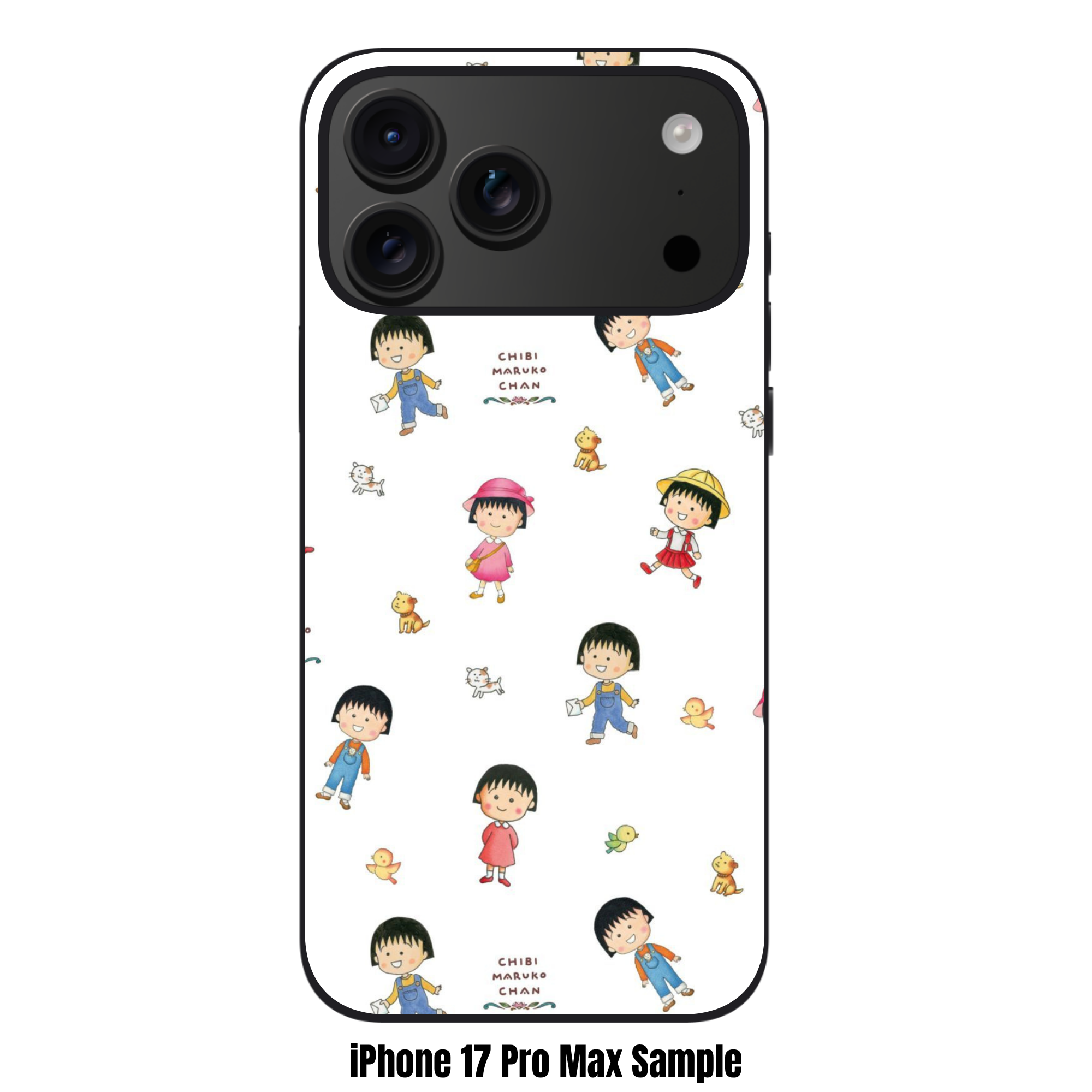 Chibi Maruko Chan Phone Case For iPhone Samsung Galaxy Pixel - Chibi Maruko Chan Various Poses Pattern On White Background