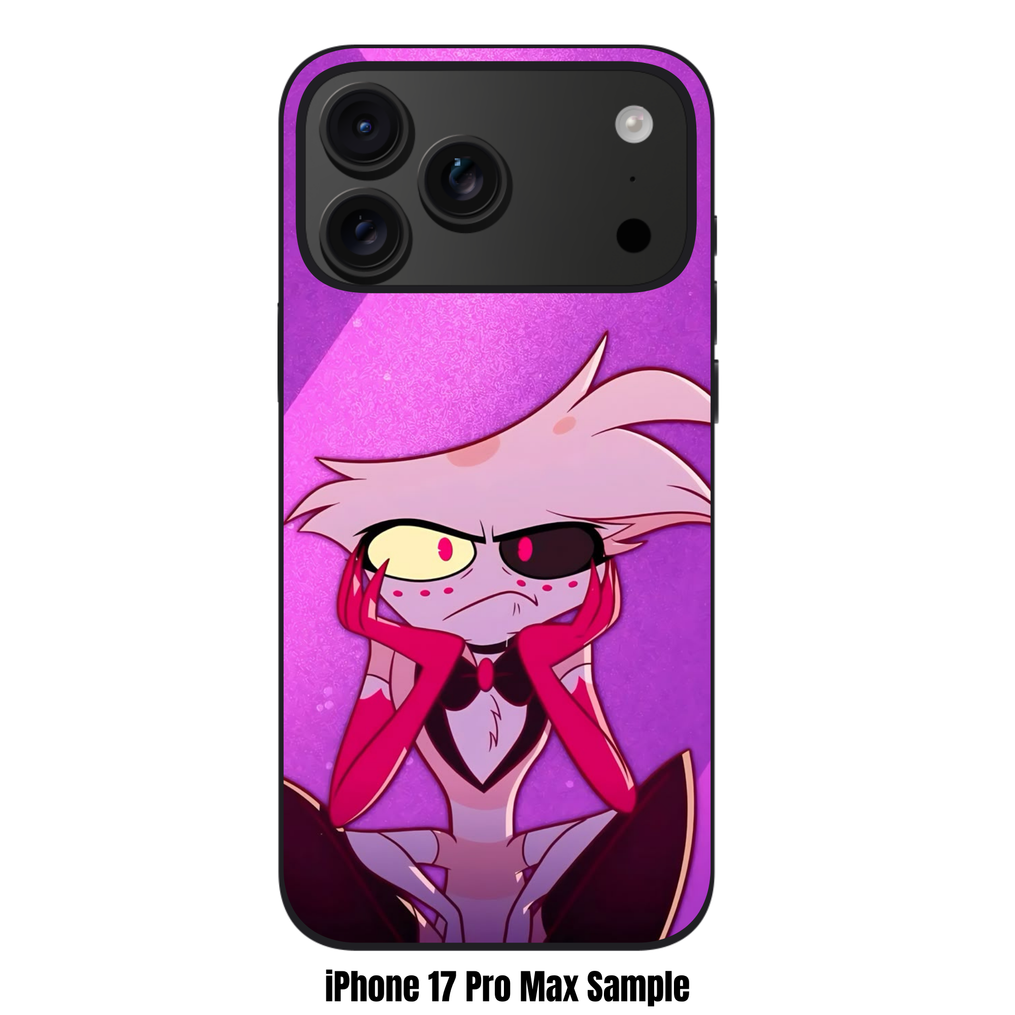 Hazbin Hotel Angel Dust Phone Case For iPhone Samsung Galaxy Pixel - Angel Dust Grumpy Expression On Purple Geometric Background