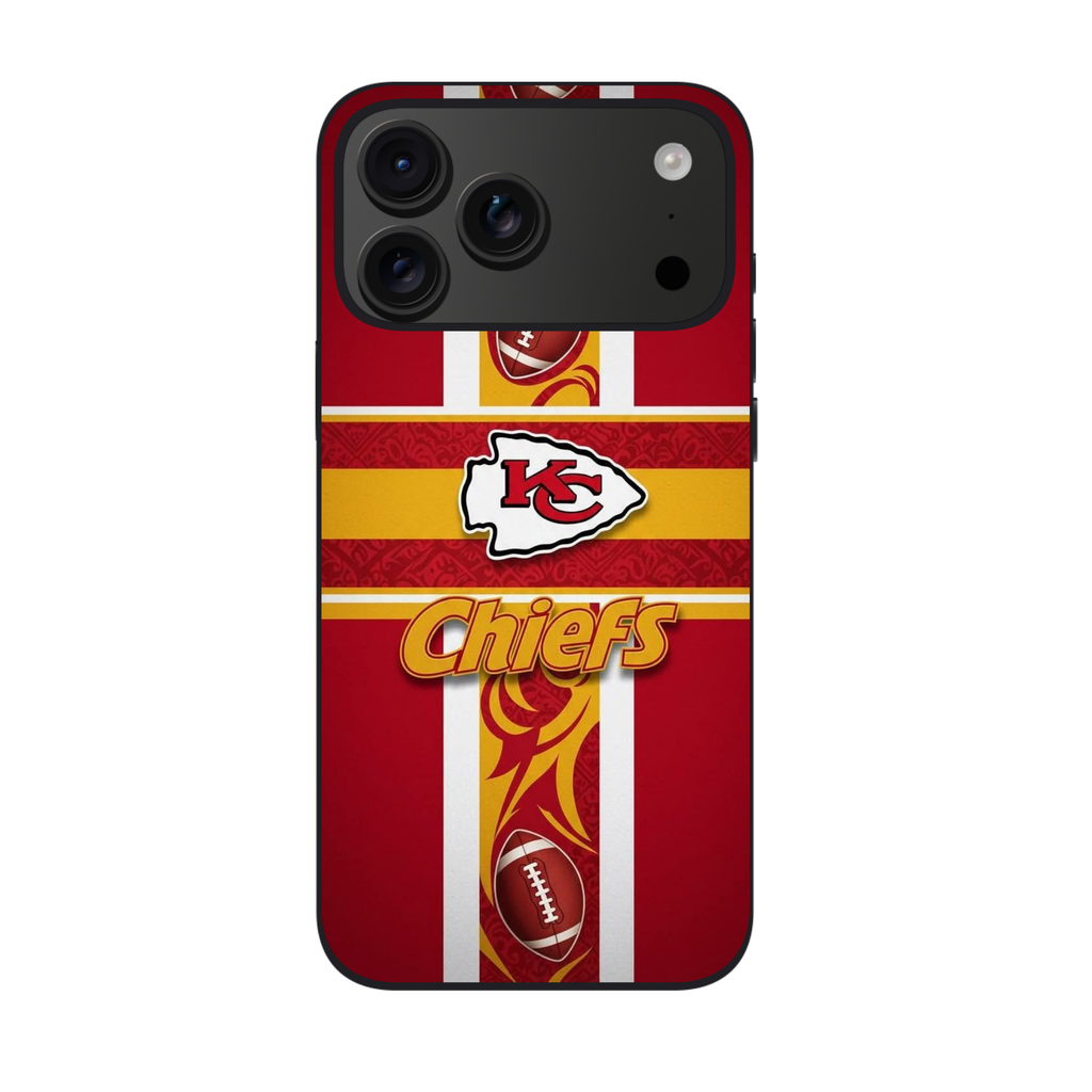 NFL Kansas City Chiefs Phone Case For iPhone Samsung Galaxy Pixel - Kansas City Chiefs Logo And Footballs On Red And Yellow Cross Background