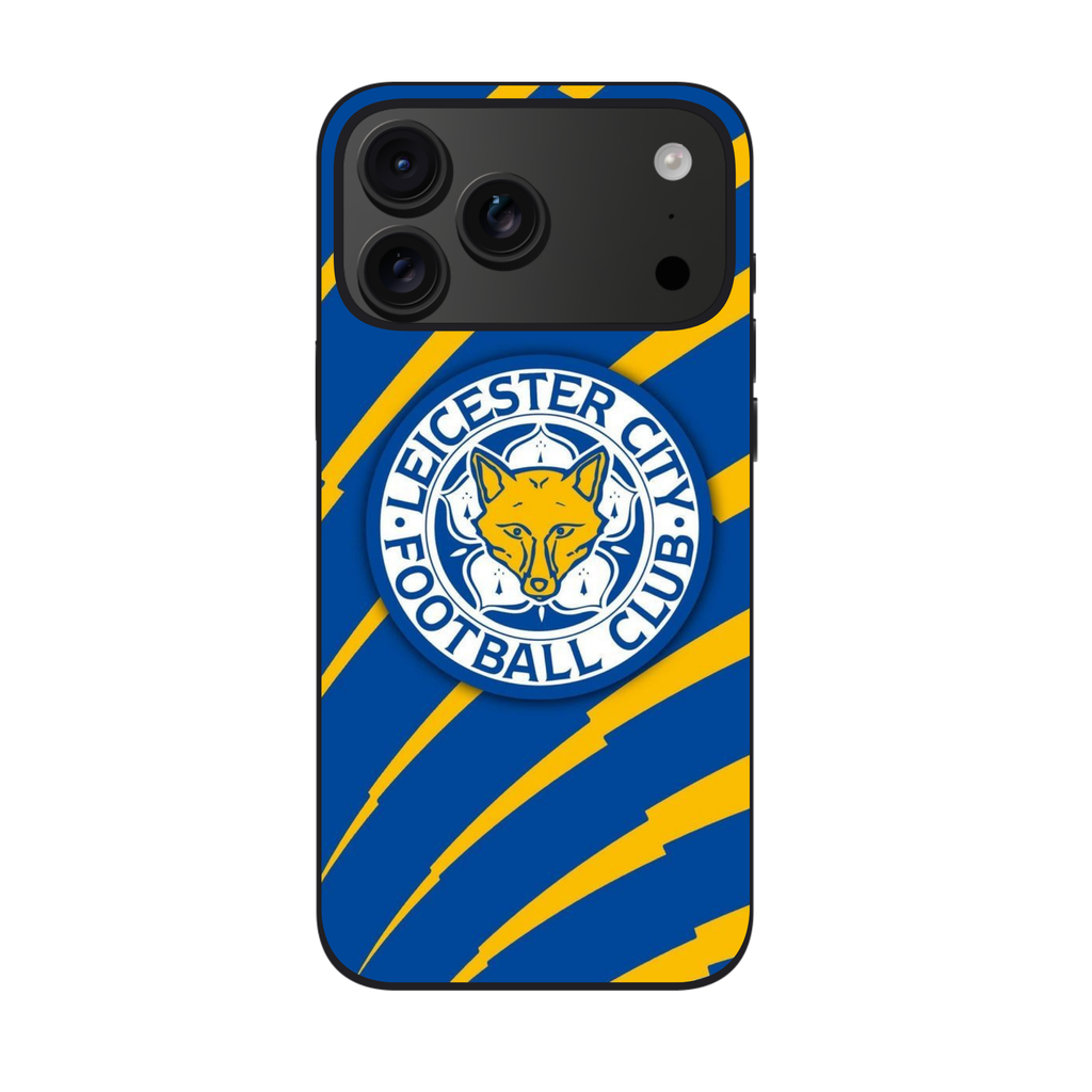Leicester City FC Phone Case For iPhone Samsung Galaxy Pixel - Leicester City FC Crest On Blue And Yellow Patterned Background