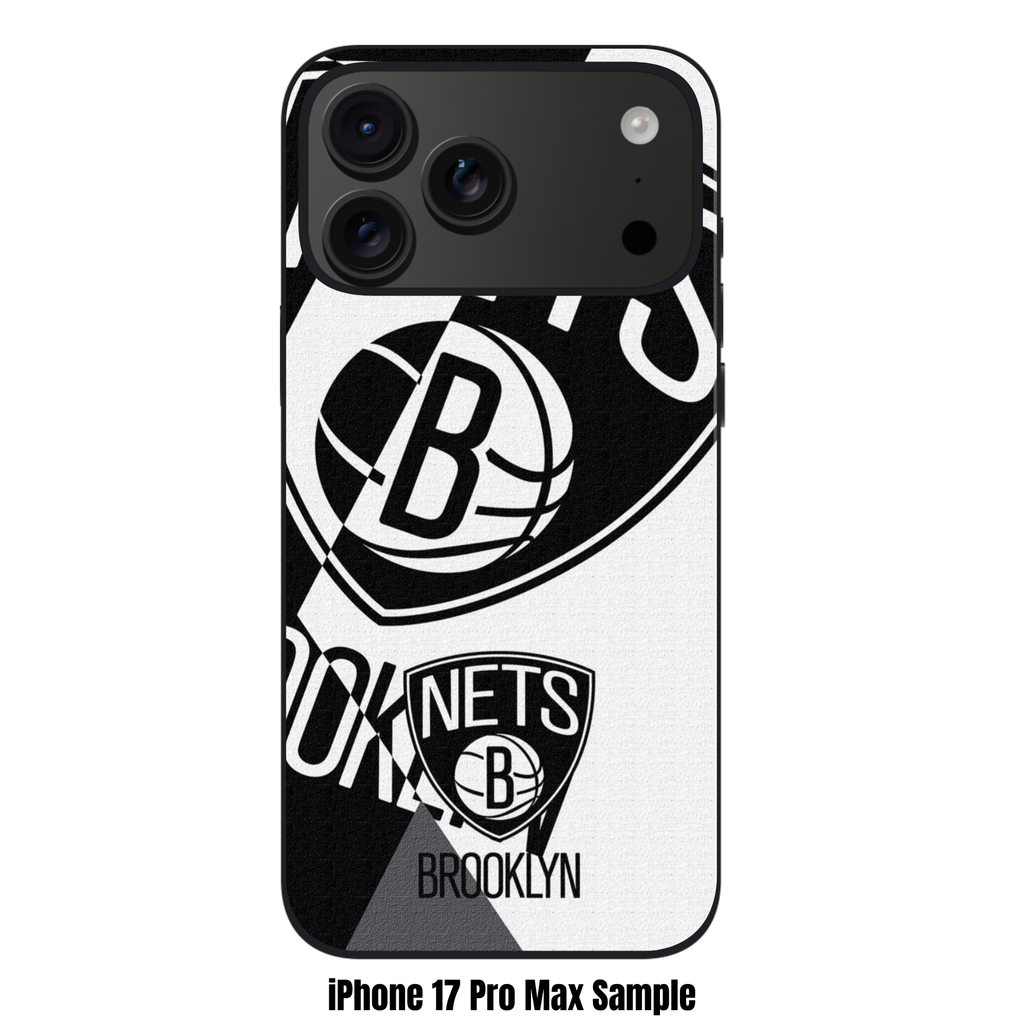 NBA Brooklyn Nets Phone Case For iPhone Samsung Galaxy Pixel - Brooklyn Nets Double Shields On Black And White Textured Background